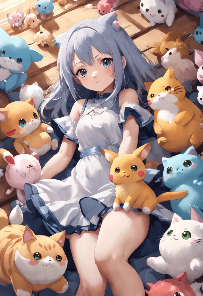 Anime girl with lots of stuffed animals and a cat, Lindo arte digital detallado, por Ryan Yee, Lindo estilo de arte, Adorable pintura digital, Lindo arte digital, lindas ilustraciones detalladas, digital anime illustration, 3D render arte oficial, Arte oficial de alto detalle, official illustration of the character, Anime estilizado, Kawaii HQ render, Estilo de arte pokemon, lindas ilustraciones, fanart detallado