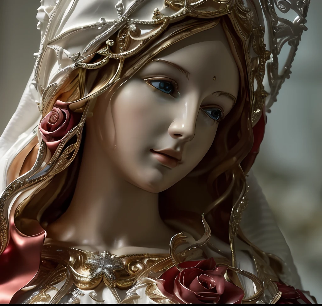 (((Blessed Virgin Mary and the baby Jesus. 19 years old))) ((( Con una cara seria y piadosa. Con una mirada dulce y tierna))) (obra maestra, calidad superior, mejor calidad, arte oficial, beautiful and aesthetic: 1.2), (1girl), extremadamente detallado, (Arte fractal: 1.3), colorido, highest detailed, Cara perfecta, parte superior del cuerpo, HDR, (orando: 1.3), (golden lines of white coat: 1.2), galaxia, (rayas de luz), eye-catching visuals, (dynamic stripes, senderos luminosos: 1.2), colores vibrantes,