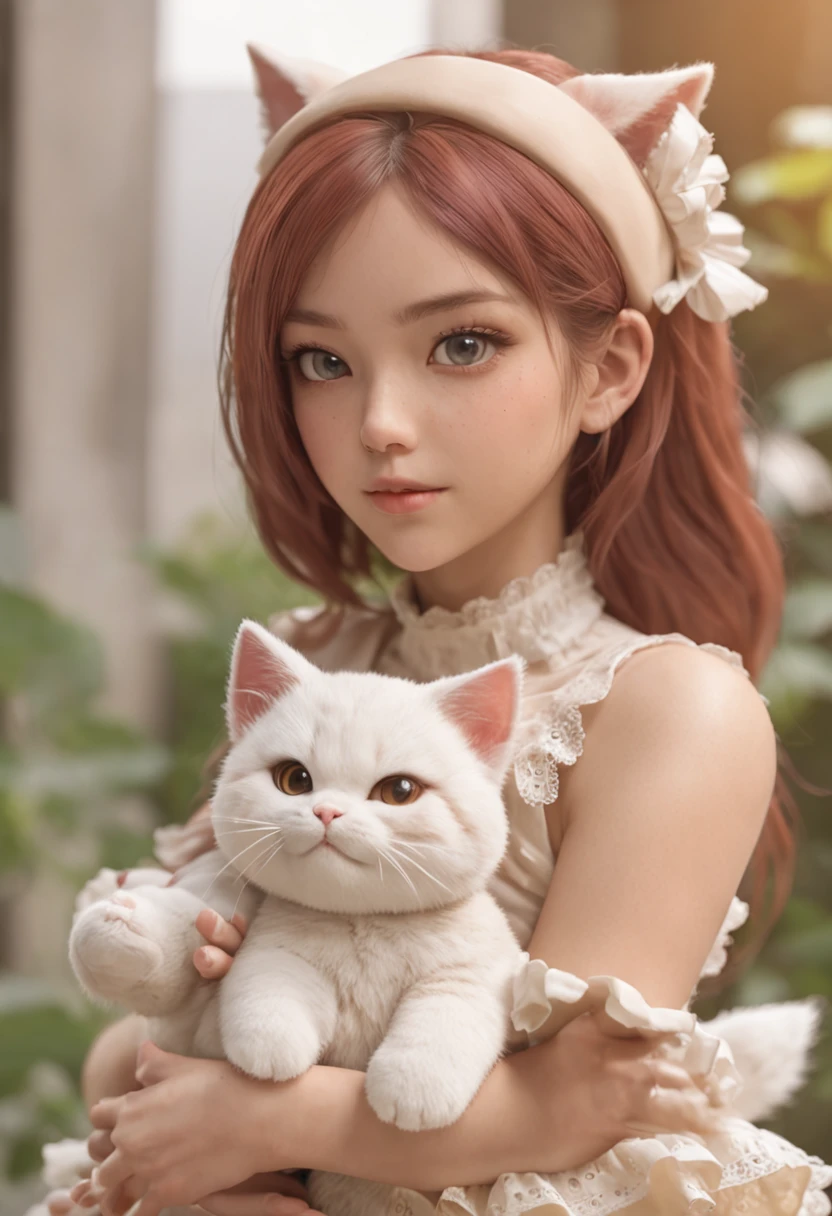Background change, clean face, 4k photo, with cute cat