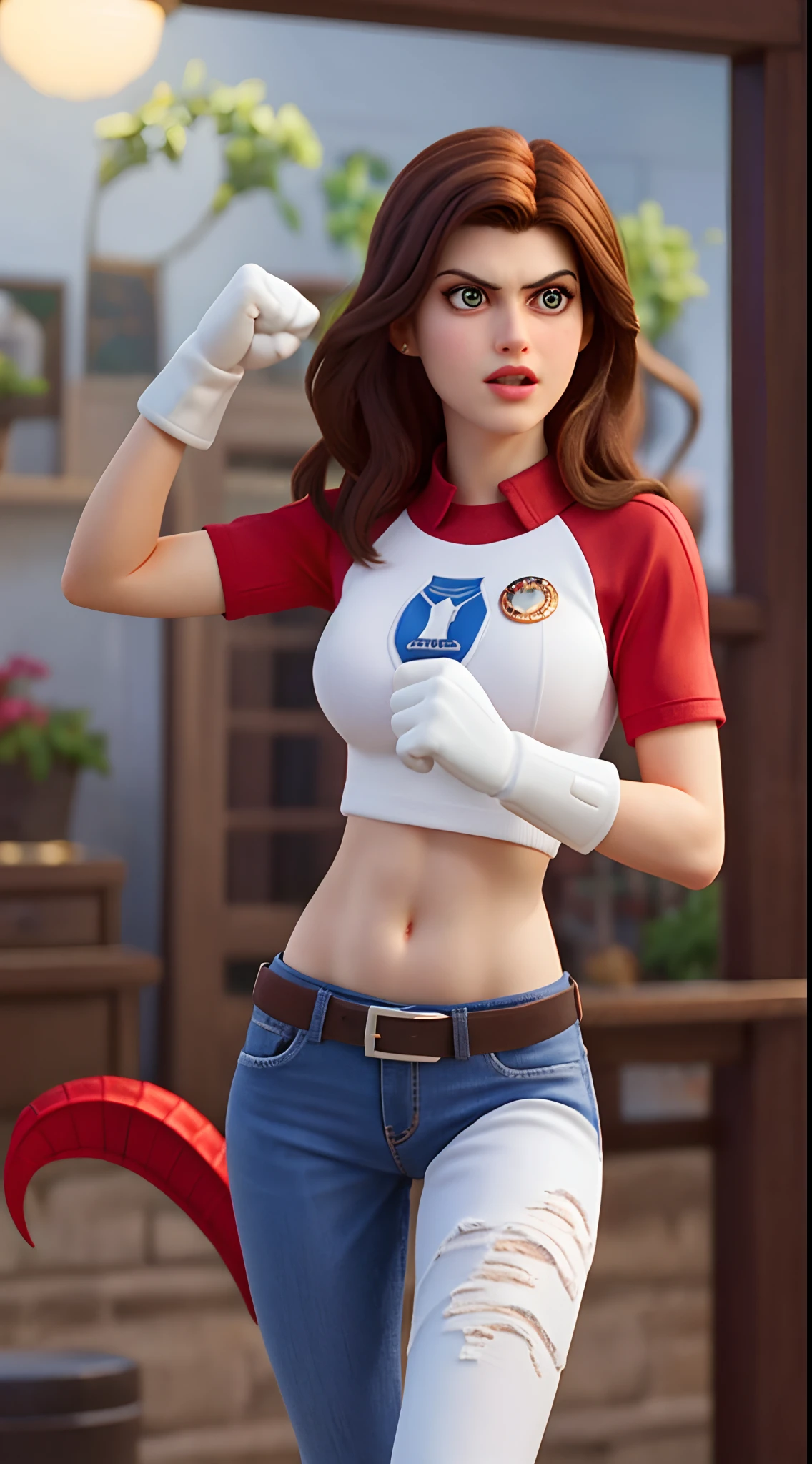 master part, best quality, intrincado, alta qualidade, Realistic, 1girl, Alexandra Daddario, Estilo Wolverine, Nice Wolverine girl, cabelos pretos, rabo de cavalo alto, diafragma, sexy, Nova Iorque, dynamic pose, Dynamic angle, belos olhos detalhados, Luminous arc reactor in the chest, potes de pimenta, Three metal claws sticking out of his fist