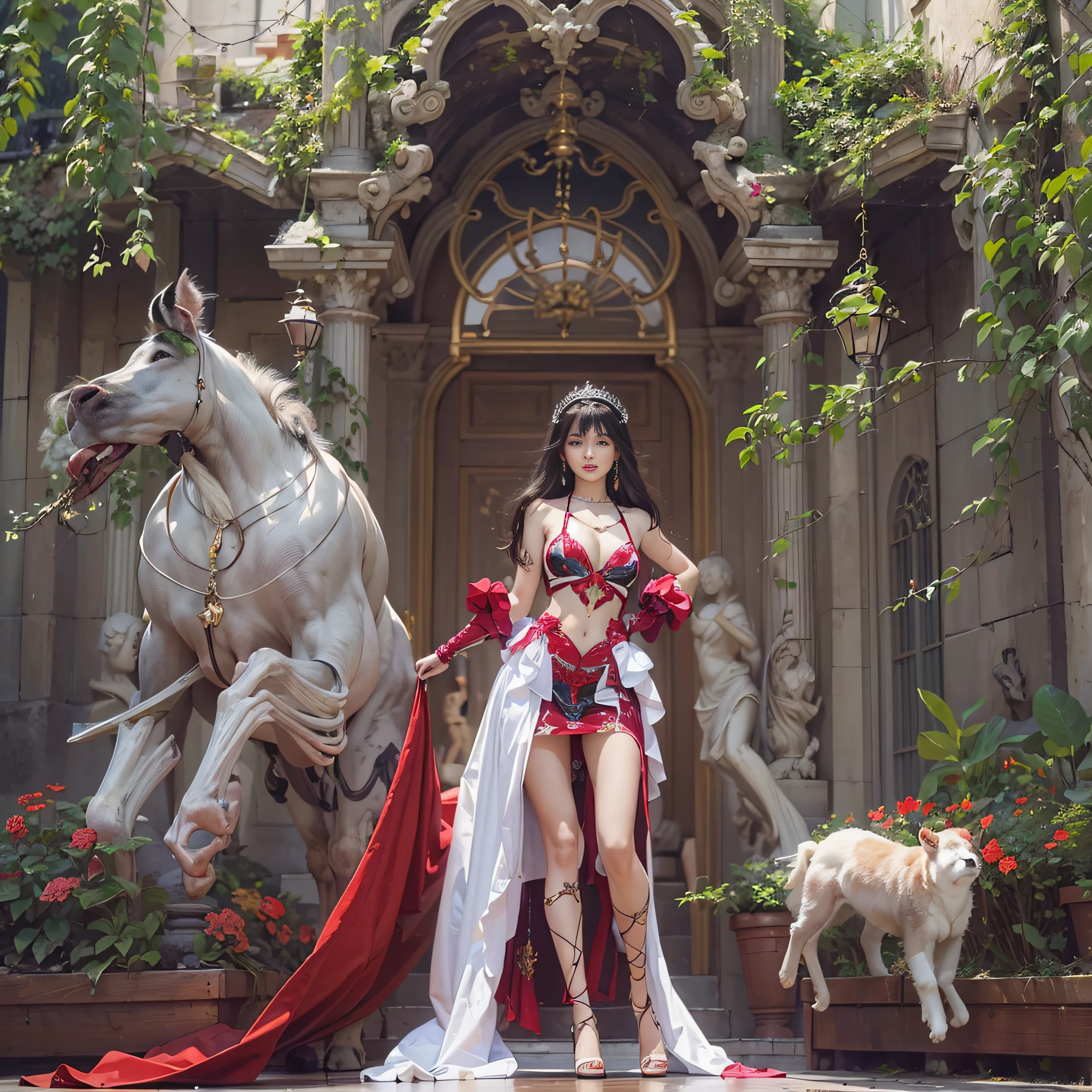 ((masterpiece:1.4)、(top-quality:1.4)、(reallistic:1.7))、Queen of Mars Deja Solis、Super sexy daughter、Super beautiful girl、1girl in、Sexy clothes that show through the inside、Sexy costume、Gorgeous Dresses、Glossy luxury latex、Luxury Latex Bodysuit、By Luis Royo、age19、Looking Back Beauty、Super Ultra Ultra Bikini、Outstanding style、(It has two legs:1.7)、(Has two arms:1.7)、Slender Abs、(beauty legs:1.4)、beautiful countenance、kawaii faces、Beautiful udder、Beautiful ass、A detailed eye、beautidful eyes、Raw photo、red-lips、Red high heels、tiarra、a choker、a necklace、耳Nipple Ring、Amazing garden of landscaping、The gardens have a sky adorned with jewels、The beauty of the royal palace、Amazing architecture