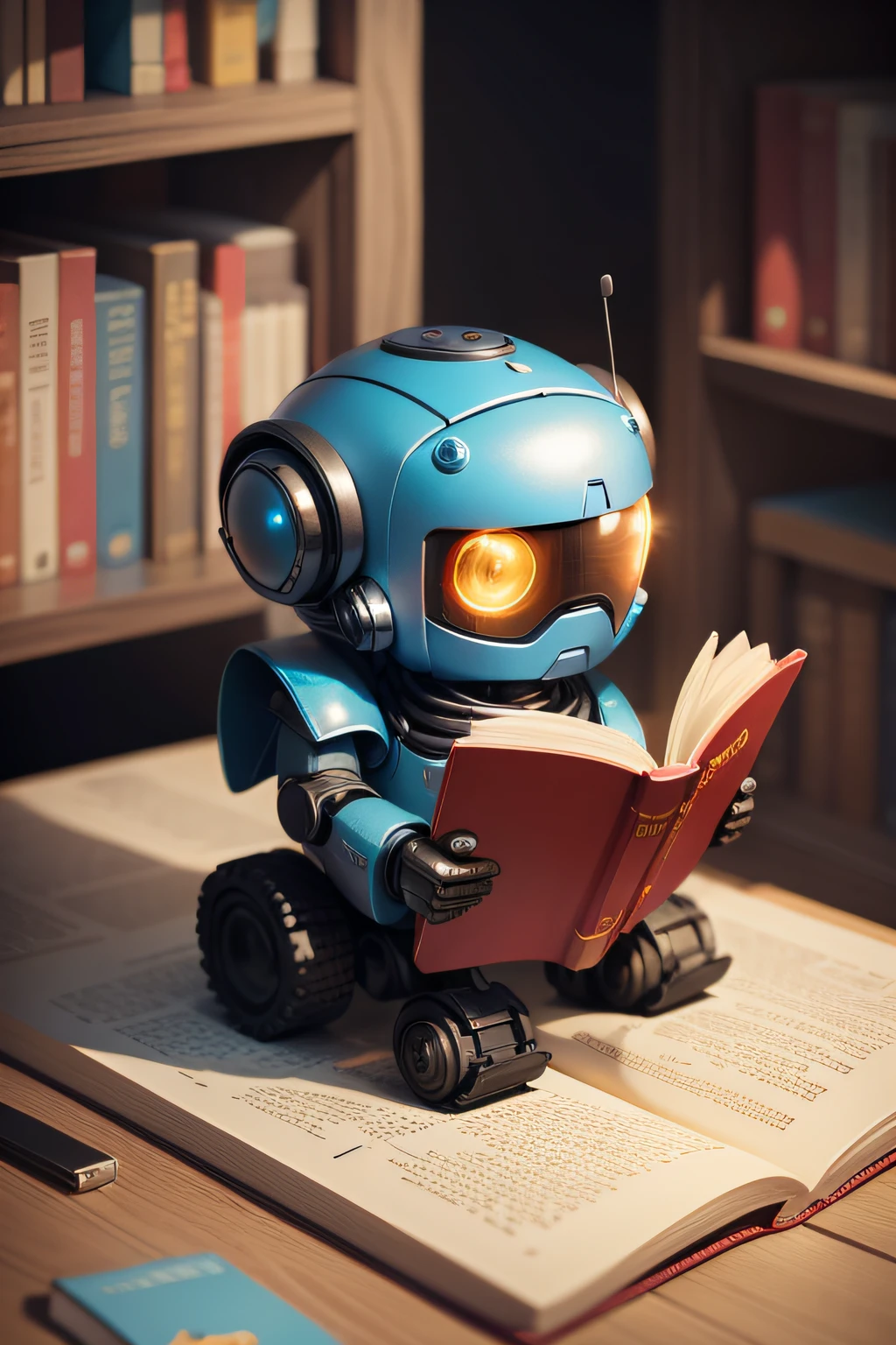 mini robot reading a book