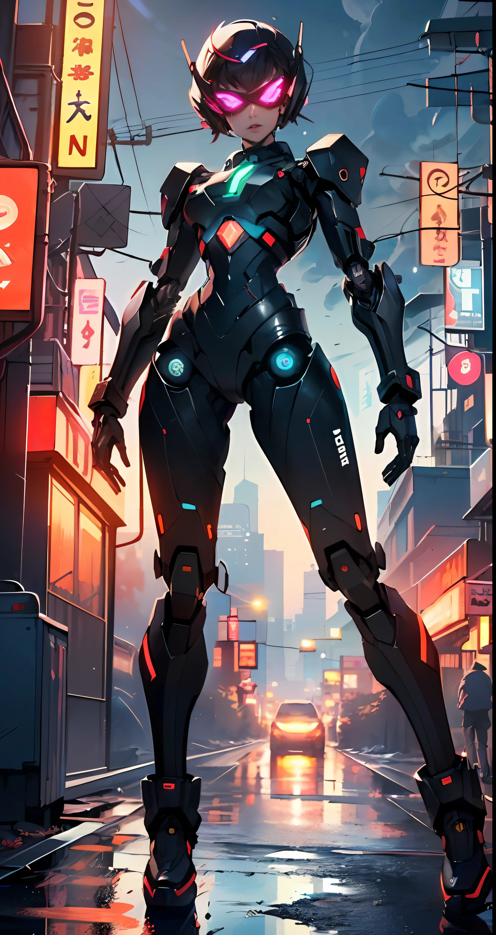 (((TV robot with mechanical arms and legs))),
(((tiny little robot))) with ((((TV head)))). He has (((shaped like a cube with mechanical arms and legs))),and a (((screen on his face))) that displays emoticons and coded messages,Strange head, black tv head,
(((Object_head,televison_head))),
(dynamic pose:1.0),solo focus,centered,scale to fit dimensions,Rule of thirds,
outdoors,((night view)),(very pretty city neon synthwave,cyberpunk night street Background:1.5,dark sky,thick clouds),future vehicles,((neon lights)),thick clouds,(cyberpunk style,neon lights, (synthwave theme background), lonely street),(((detailed background:1.25))),
(best quality),(high resolution),(sharp focus),(ultra detailed),(extremely detailed),(extremely high quality artwork),8k_wallpaper,(extremely detailed CG 8k),(very fine 8K CG),((hyper super ultra detailed perfect piece)),flawless,(((masterpiece))),illustration,vibrant colors,(intricate),High contrast,Selective lighting,Double exposure,HDR (High Dynamic Range),Post-processing,Background blur,
