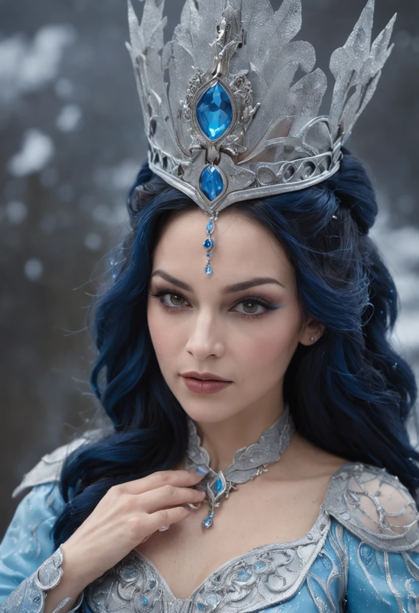 Cor de pele Azul como filme Avatar, Mulher de cabelo branco vestida com um traje com chifres e uma coroa, Rainha do gelo e da tempestade, Feiticeira do Gelo, rainha do gelo, Bruxa Frost Antiga Bonita, Ne zha de smite |, Rainha do Submundo, A Rainha do Gelo, com uma parede de gelo, mago de gelo, em uma caverna gelada, succubus | medieval esculpida como uma deusa