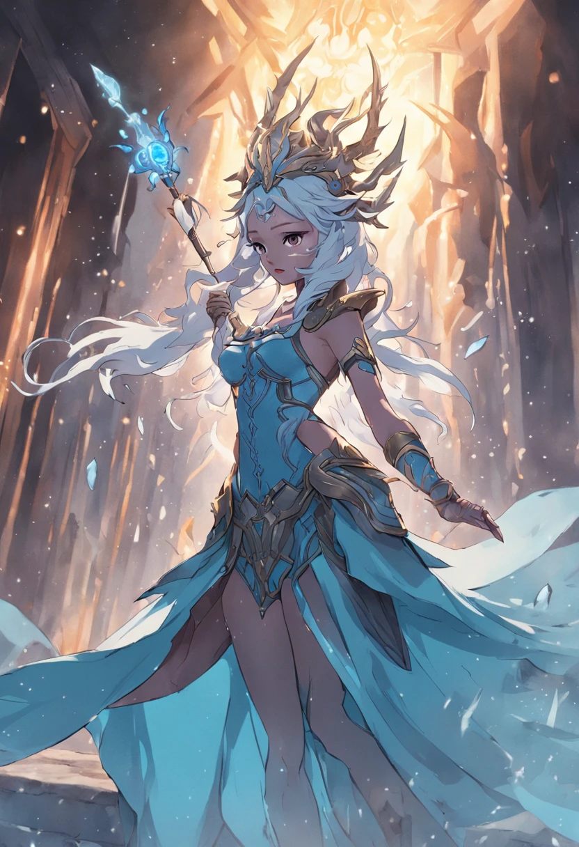 Cor de pele Azul como filme Avatar, Mulher de cabelo branco vestida com um traje com chifres e uma coroa, Rainha do gelo e da tempestade, Feiticeira do Gelo, rainha do gelo, Bruxa Frost Antiga Bonita, Ne zha de smite |, Rainha do Submundo, A Rainha do Gelo, com uma parede de gelo, mago de gelo, em uma caverna gelada, succubus | medieval esculpida como uma deusa