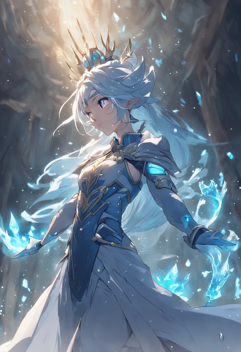 Cor de pele Azul como filme Avatar, Mulher de cabelo branco vestida com um traje com chifres e uma coroa, Rainha do gelo e da tempestade, Feiticeira do Gelo, rainha do gelo, Bruxa Frost Antiga Bonita, Ne zha de smite |, Rainha do Submundo, A Rainha do Gelo, com uma parede de gelo, mago de gelo, em uma caverna gelada, succubus | medieval esculpida como uma deusa
