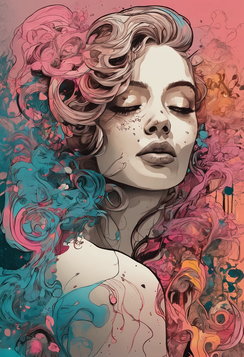 Arte de Alberto Seveso, Uma linda garota de olhos azuis cabelos longos cor de rosa com mechas azuis, (((de corpo inteiro))), usando uma roupa cor de rosa com detalhes em dourados em um belo cenario , em uma casa de campo ao por do sol, water ink,ethereal random color, Abstract alcoholic ink, e cores de fogo Estilos de arte, altamente detalhados, Luminous Studio graphics engine, Beautiful, symmetric, olhos castanhos altamente detalhados, rosto lindo altamente detalhado, dinamic pose, Beleza, extremamente lindo, Eletricidade Fogo em todo o universo no estilo de artistas como Russ Mills, Joana Martina, Guilherme Haenraets, Audrey Kawasaki. ultra detailed artistic photography. Ink Drink in water, pingos de respingos, textura de papel e sombreamento perfeito, with dramatic lighting. A arte deve ser centralizada, estilizada e elaborada. rendered in 8K resolution for high-quality detail, arts station, illustration, altamente detalhado, Perfect cinematic soft volumetric natural light, Intrincado