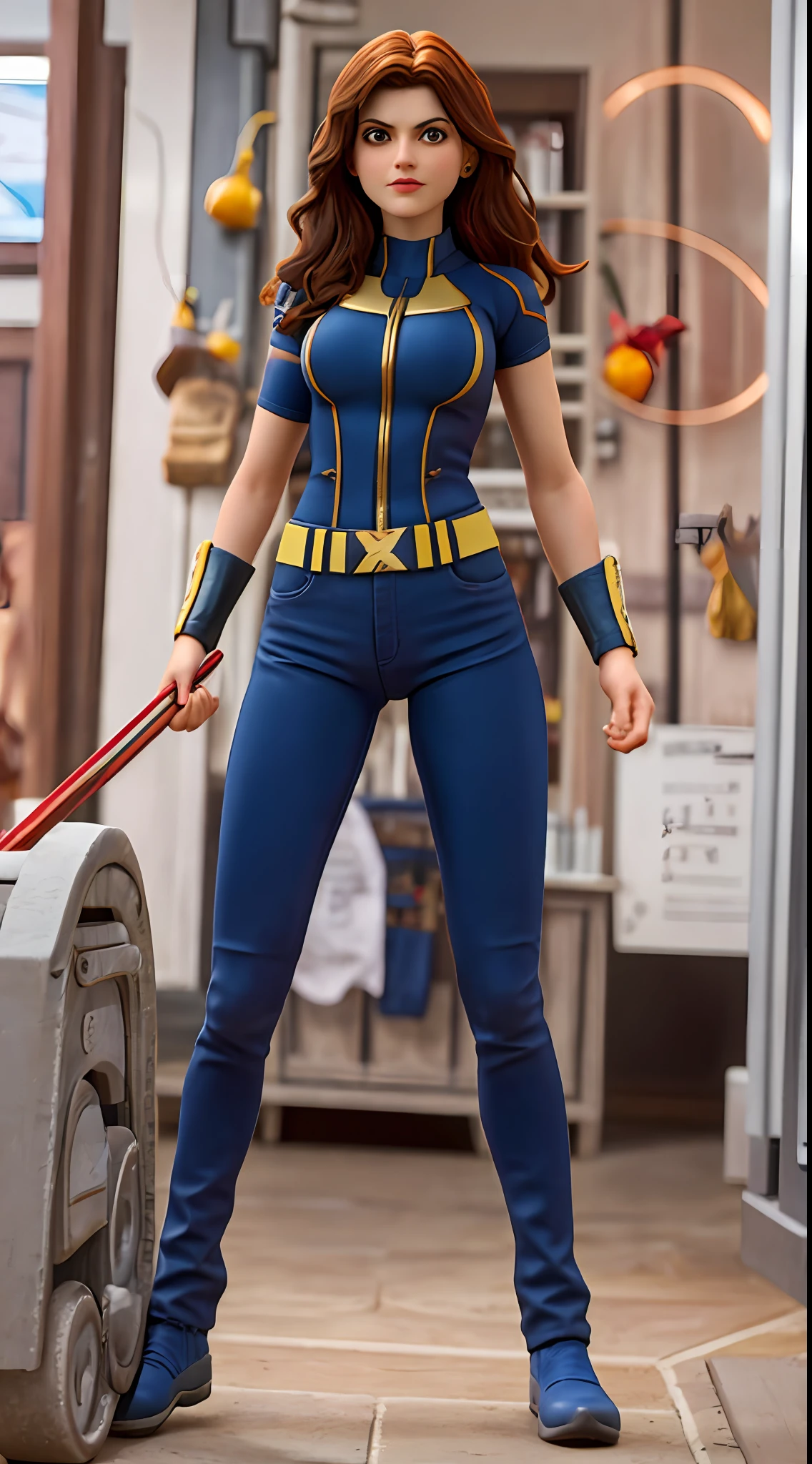 master part, best quality, intrincado, alta qualidade, Realistic, 1girl, Alexandra Daddario, Estilo Wolverine, Nice Wolverine girl, cabelos pretos, rabo de cavalo alto, diafragma, sexy, Nova Iorque, dynamic pose, Dynamic angle, belos olhos detalhados, Luminous arc reactor in the chest, potes de pimenta,