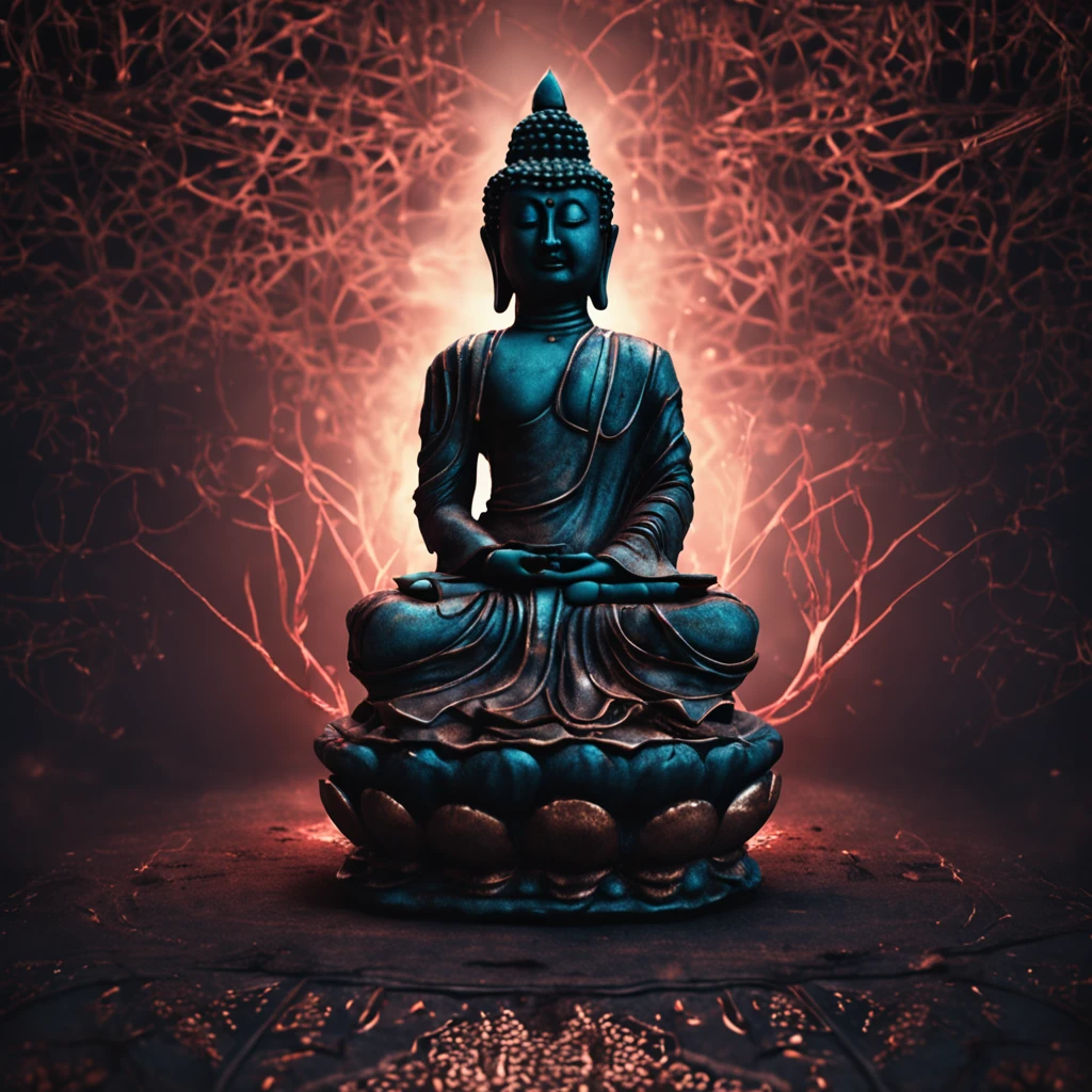 Skinny Buddha on dark background, web, Spiders, Dark atmosphere, ghotic