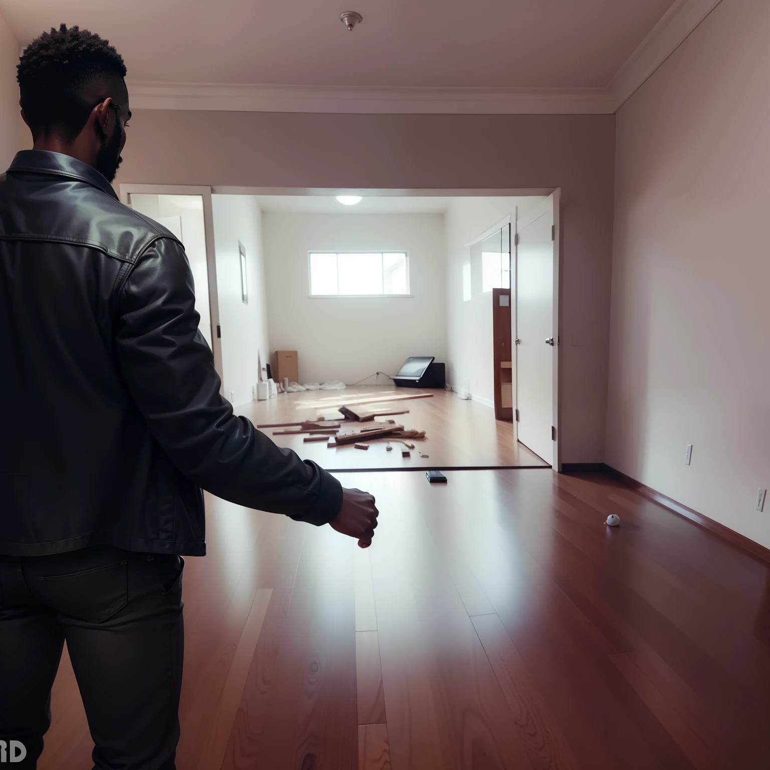 Black man seeing a house without furniture