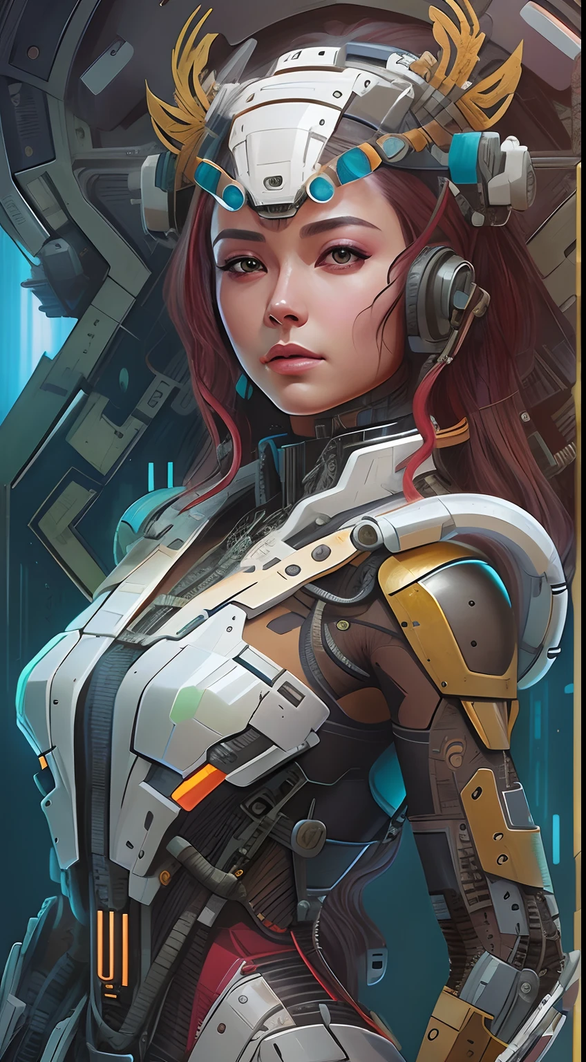 symmetry!! portrait of cyberpunk alien empress goddess mecha in the style of horizon zero dawn, machine face, intricate, elegant, highly detailed, digital painting, artstation, concept art, smooth, sharp focus, illustration, art by artgerm and greg rutkowski and alphonse mucha, 8k