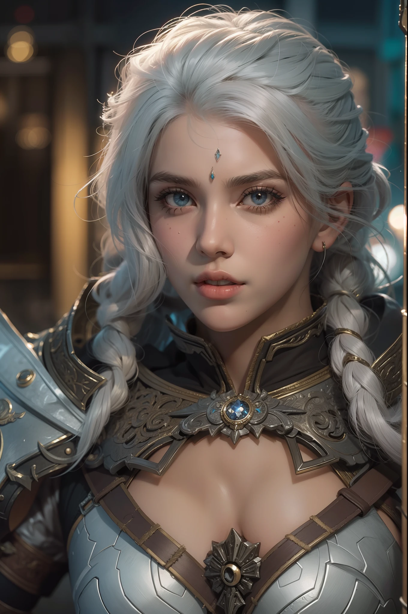 Close-up of a girl with a sword, ultra-detailed fantasy character, intricate gorgeous anime CGI style, female demon suitable for white horns, 4 K detail fantasy, high detail iconic character, beautiful biomechanical elf, complex fantasy character, high detail and very sharp, intricate artwork. Octane rendering, 3 D rendering character art 8 K