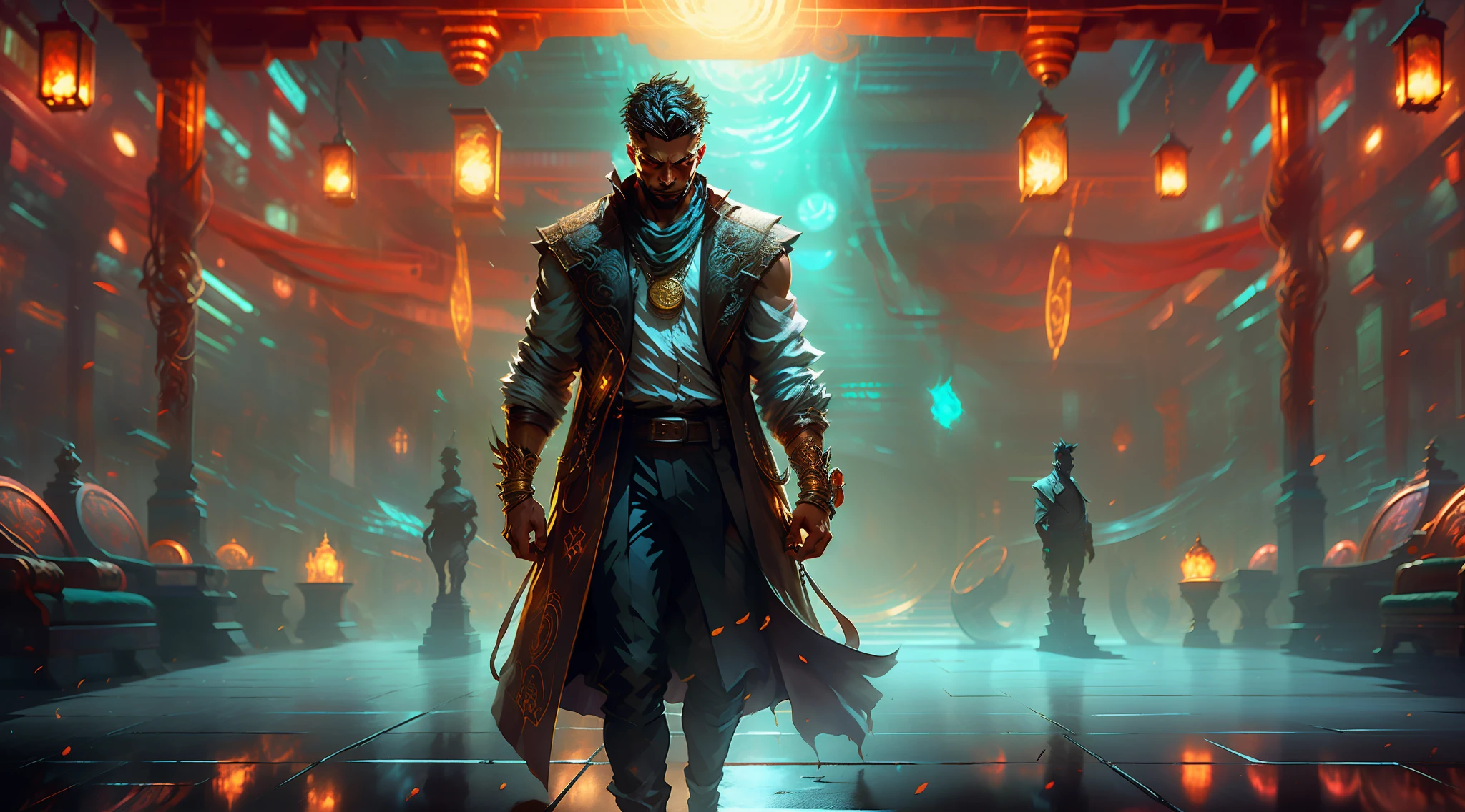 In a dimly lit underground vault, a man finds himself surrounded by the cold steel walls of a bank vault. The air is tinged with the faint scent of metal and dust, and a low hum of ventilation provides the only constant sound. Stacks of currency, both crisp bills and weathered notes, lay strewn across the floor, creating an opulent mosaic of wealth at his feet. The flickering light from an overhead bulb casts eerie shadows across the room, giving the scene an almost surreal quality.
Against one wall, towering shelves stretch upward, their polished surfaces gleaming like mirrors. These shelves are lined with neat rows of safety deposit boxes, each door sporting a unique combination of numbers and letters. Some of the boxes stand open, revealing their contents—diamond-studded watches, glinting gold bars, and precious gemstones that catch the light and send colorful reflections dancing around the room.
The man's footsteps echo as he paces among the riches, his fingers brushing against the cool, smooth edges of the money stacks. The crisp notes crinkle faintly beneath his touch, a tangible reminder of the overwhelming fortune surrounding him. A leather duffle bag sits discarded on the ground, its zipper half-open as if it couldn't contain the sheer abundance of wealth it was meant to hold.
As the man moves, his gaze is drawn to a heavy steel door on the far side of the room. It stands slightly ajar, revealing a tantalizing glimpse of the vault's entrance—an imposing circular door with intricate gears and locking mechanisms. The vault's history is palpable, its weighty presence evoking both the security and secrecy it was designed to uphold.
In this surreal tableau, the man's emotions are a mix of awe, excitement, and perhaps a hint of trepidation. He stands alone within this haven of riches, a modern-day Midas with the world's wealth at his fingertips, yet surrounded by the very symbols of security that keep it all confined, in a modern bank.