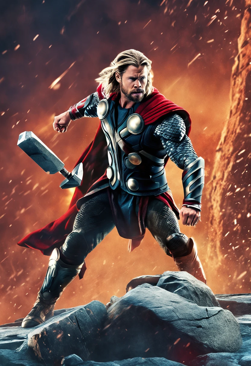 I would like to request the creation of a realistic and perfect image of the character Thor, baseado no ator Chris Hemsworth. The main focus is to capture the iconic appearance of Thor as represented by Chris Hemsworth in the Marvel films.
