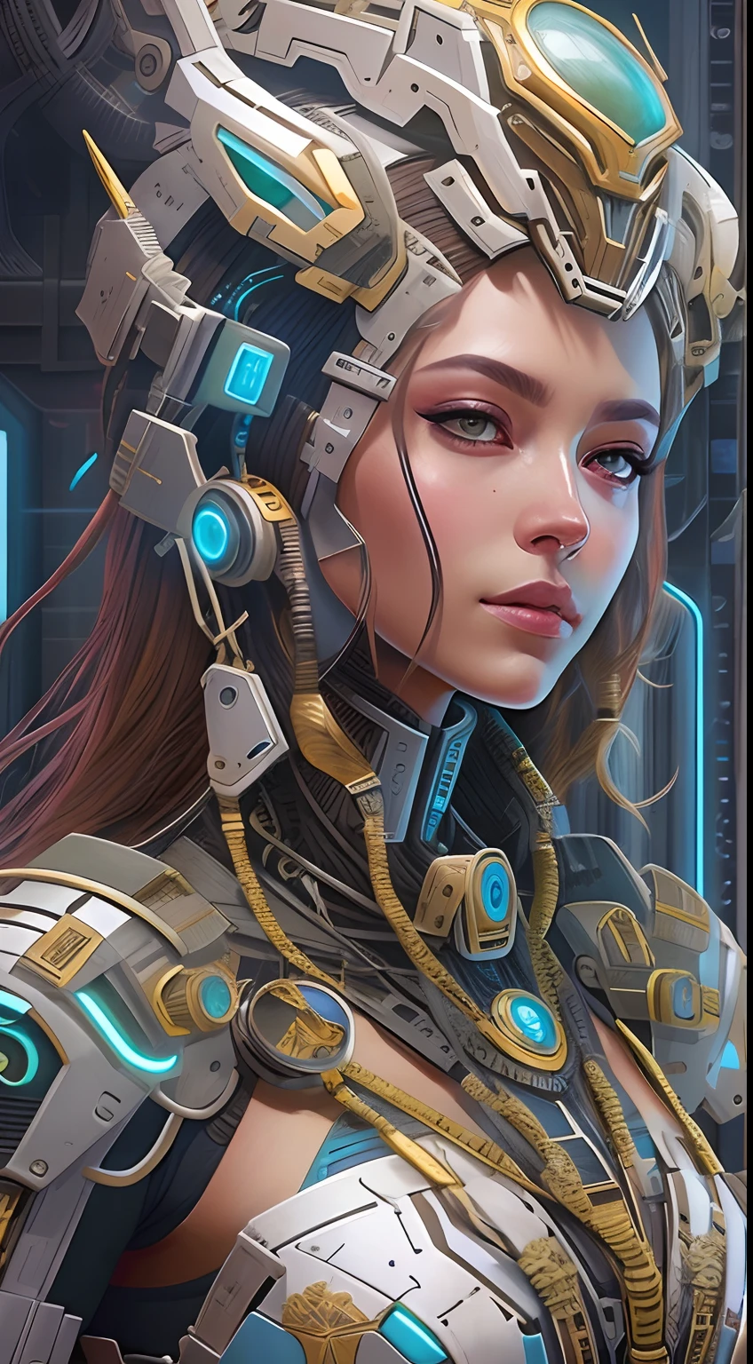 symmetry!! portrait of cyberpunk alien empress goddess mecha in the style of horizon zero dawn, machine face, intricate, elegant, highly detailed, digital painting, artstation, concept art, smooth, sharp focus, illustration, art by artgerm and greg rutkowski and alphonse mucha, 8k