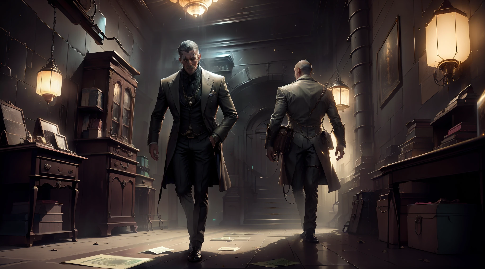 In a dimly lit underground vault, a man finds himself surrounded by the cold steel walls of a bank vault. The air is tinged with the faint scent of metal and dust, and a low hum of ventilation provides the only constant sound. Stacks of currency, both crisp bills and weathered notes, lay strewn across the floor, creating an opulent mosaic of wealth at his feet. The flickering light from an overhead bulb casts eerie shadows across the room, giving the scene an almost surreal quality.
Against one wall, towering shelves stretch upward, their polished surfaces gleaming like mirrors. These shelves are lined with neat rows of safety deposit boxes, each door sporting a unique combination of numbers and letters. Some of the boxes stand open, revealing their contents—diamond-studded watches, glinting gold bars, and precious gemstones that catch the light and send colorful reflections dancing around the room.
The man's footsteps echo as he paces among the riches, his fingers brushing against the cool, smooth edges of the money stacks. The crisp notes crinkle faintly beneath his touch, a tangible reminder of the overwhelming fortune surrounding him. A leather duffle bag sits discarded on the ground, its zipper half-open as if it couldn't contain the sheer abundance of wealth it was meant to hold.
As the man moves, his gaze is drawn to a heavy steel door on the far side of the room. It stands slightly ajar, revealing a tantalizing glimpse of the vault's entrance—an imposing circular door with intricate gears and locking mechanisms. The vault's history is palpable, its weighty presence evoking both the security and secrecy it was designed to uphold.
In this surreal tableau, the man's emotions are a mix of awe, excitement, and perhaps a hint of trepidation. He stands alone within this haven of riches, a modern-day Midas with the world's wealth at his fingertips, yet surrounded by the very symbols of security that keep it all confined, in a modern bank.