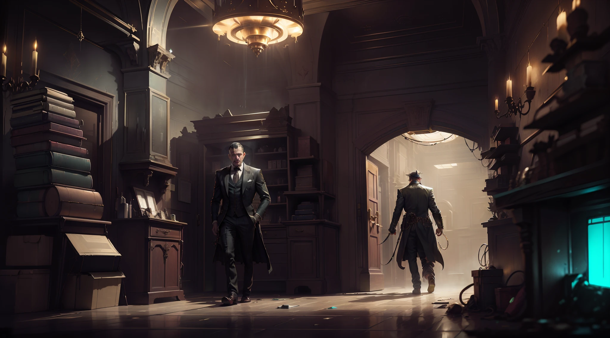 In a dimly lit underground vault, a man finds himself surrounded by the cold steel walls of a bank vault. The air is tinged with the faint scent of metal and dust, and a low hum of ventilation provides the only constant sound. Stacks of currency, both crisp bills and weathered notes, lay strewn across the floor, creating an opulent mosaic of wealth at his feet. The flickering light from an overhead bulb casts eerie shadows across the room, giving the scene an almost surreal quality.

Against one wall, towering shelves stretch upward, their polished surfaces gleaming like mirrors. These shelves are lined with neat rows of safety deposit boxes, eac? door sporting a unique combination of numbers and letters. Some of the boxes stand open, revealing their contents—diamond-studded watches, glinting gold bars, and precious gemstones that catch the light and send colorful reflections dancing around the room.

The man's footsteps echo as he paces among the riches, his fingers brushing against the cool, smooth edges of the money stacks. The crisp notes crinkle faintly beneath his touch, a tangible reminder of the overwhelming fortune surrounding him. A leather duffle bag sits discarded on the ground, its zipper half-open as if it couldn't contain the sheer abundance of wealth it was meant to hold.

As the man moves, his gaze is drawn to a heavy steel door on the far side of the room. It stands slightly ajar, revealing a tantalizing glimpse of the vault's entrance—an imposing circular door with intricate gears and locking mechanisms. The vault's history is palpable, its weighty presence evoking both the security and secrecy it was designed to uphold.

In this surreal tableau, the man's emotions are a mix of awe, excitement, and perhaps a hint of trepidation. He stands alone within this haven of riches, a modern-day Midas with the world's wealth at his fingertips, yet surrounded by the very symbols of security that keep it all confined, in a modern bank.