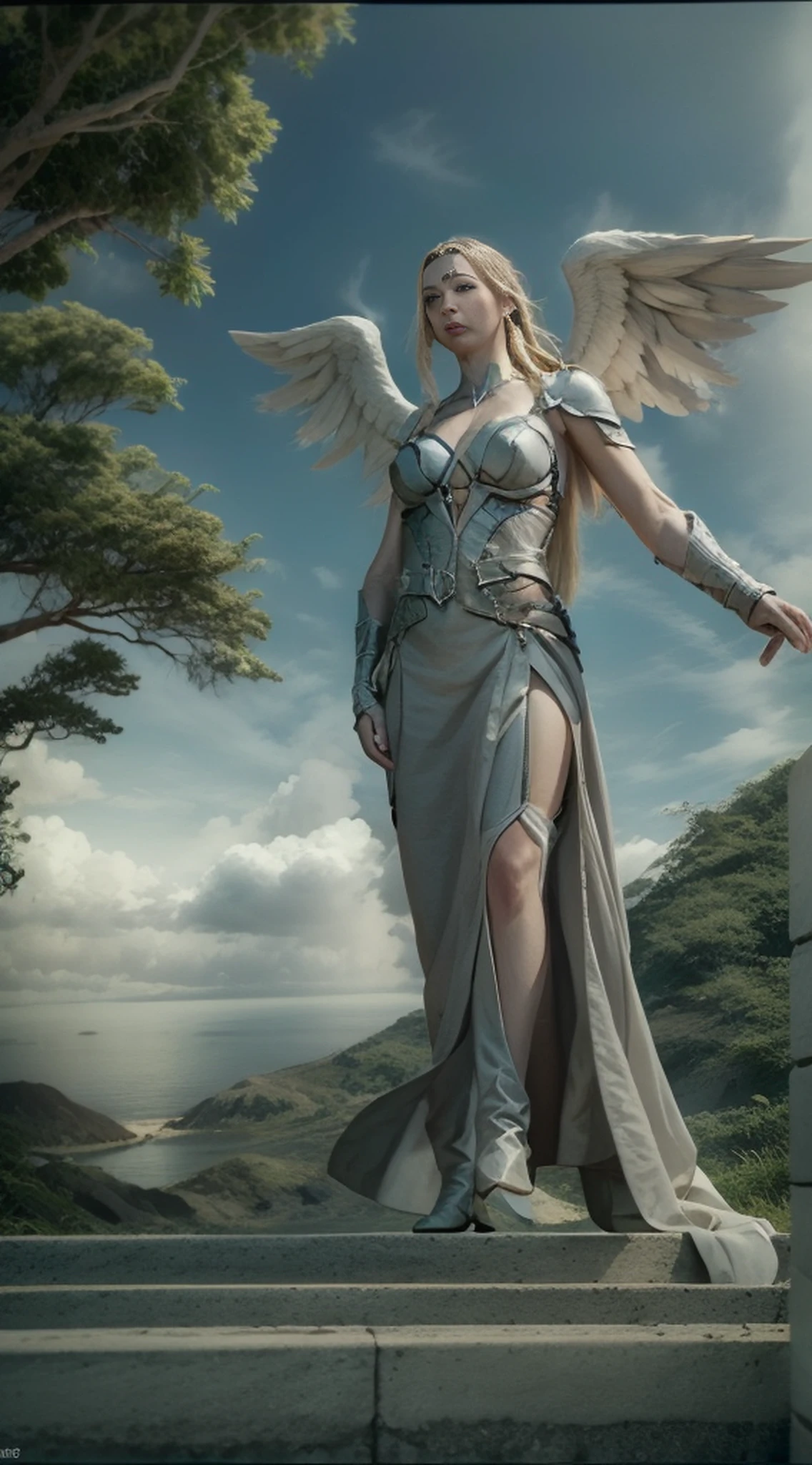 Uma mulher majestosa, detalhado, great angel descending from a burning heaven, rosto super detalhado 32k, Fujifilm, 32k, Imax, grau de cor, cinemactic, borrão moton, baixo contraste, Rio de Janeiro, Near Water, junco, a landscape rendering, estilo de colagem, melhor qualidade, fotografia de arquitetura, Foto realista, Hyperealista, super detalhado, Photography movie cinematic, Ultra Detalhado, altamente detalhado, architectural design, fotorrealista, cinemactic, renderizado, Arco DiáRio de Janeiro, 500px, Arco DiáRio de Janeiro, sky clear, belo projeto de paisagem