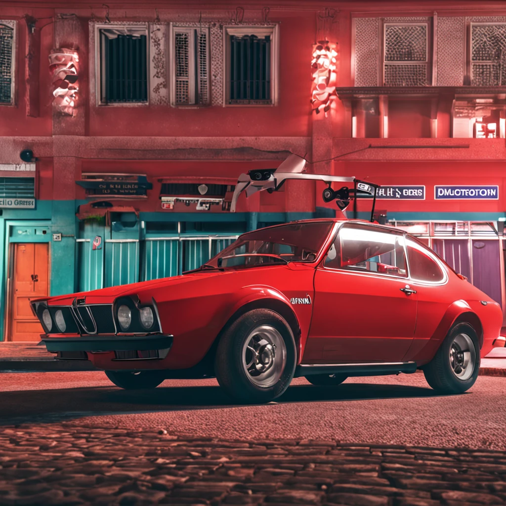 um carro vermelho esportivo na cidade