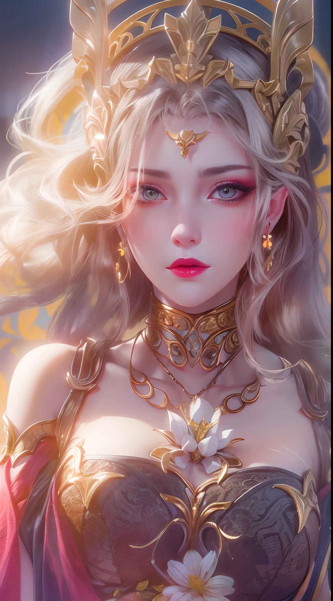 (best quality),((masterpiece)),(highres), original, (extremely detailed 8K wallpaper), overexposure,1girl,(medium breasts),(an extremely delicate and beautiful),(Beautiful and detailed eye description), (Beautiful and detailed facial depiction),(solo),(full body), arms behind back, blonde hair, messy hair, long hair, luxury evening gown, fine and detailed armor, castle, glory, hope, (beautiful sunset, cloudy sky), hair ornament, necklace, jewelry, earrings, background with butterflies, bare shoulders,