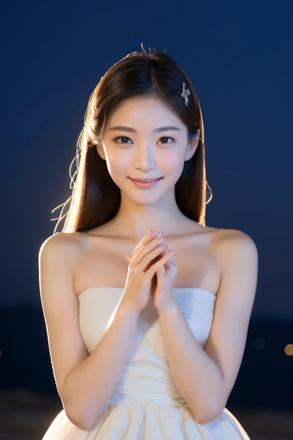 (great masterpiece、top-quality、high-level image quality)、(japanes、Idol actress、Good looks、Mature atmosphere)、1girl in、(Perfect beauty without complaints)、(Joy of Loving),(Exact number of limbs and fingers、perfect anatomia),(To live)、(Beautiful moonlit night、spiritual)、