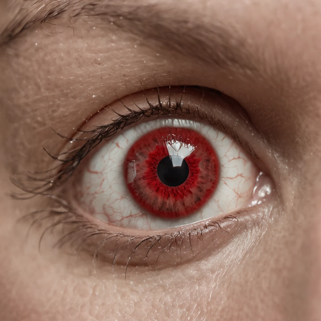 Um homen com a pele vermelha , chifres vermelhos , olhos pretos , uma katana,