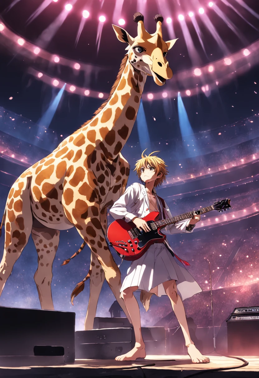 A masterpiece Rock Star Jiraffe, playing a Guitar on a stage, HD
