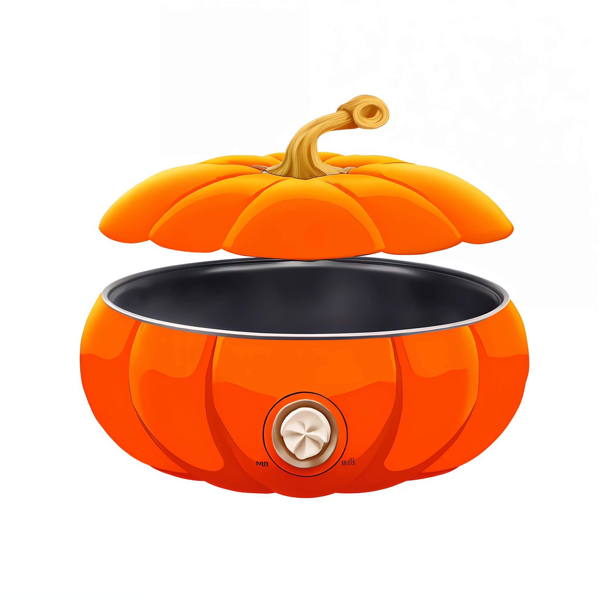 The exterior design of the PumpkinPot uses a pumpkin theme，The overall shape is very similar to a pumpkin，It shows a chic and fun feeling。

Pumpkin appearance：PumpkinPot takes on the round urn-shaped appearance of a pumpkin，It's as if a tiny pumpkin sits in the kitchen。The overall shape is full，Smooth curves，It gives a warm and homely feeling。
texture detail：The exterior design of the PumpkinPot pays attention to detail，The skin lines and uneven corners of the pumpkin are finely represented，Make the whole electric cooker more realistic and cute。The surface is smooth and delicate，Provide users with a pleasant tactile feeling。
Color processing：To increase the visual appeal of the product，The exterior design of the PumpkinPot often uses the typical colors of pumpkins，Such as orange、light yellow, etc。These bright colors make the electric cooker more lively and lively，Gives the kitchen a vibrant and convivial atmosphere。
User-friendly design：In addition to the unique appearance shape，The PumpkinPot also boasts handy design details。por exemplo，There is a humanized handle above the pumpkin，It is convenient for users to hold and move pots and pans。ao mesmo tempo，The PumpkinPot is equipped with a simple and clear operator panel，Allows users to easily control various cooking functions。

Overall，The exterior design of PumpkinPot is based on the theme of pumpkins，With its cuteness、Warm forms and delicate texture details，The characteristics of the pumpkin are perfectly integrated into the appearance of the electric cooker。This makes PumpkinPot a highlight in the kitchen，And bring users a unique visual enjoyment。