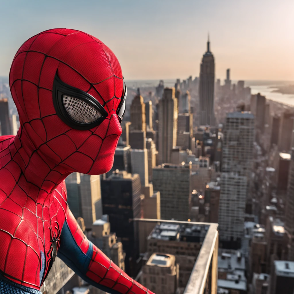 A spider man on top of a skyscraper, cena de filme 8k, ::n_ desenho, Imperfection, baixa qualidade, boneco, jogo, anime, texto, assinatura