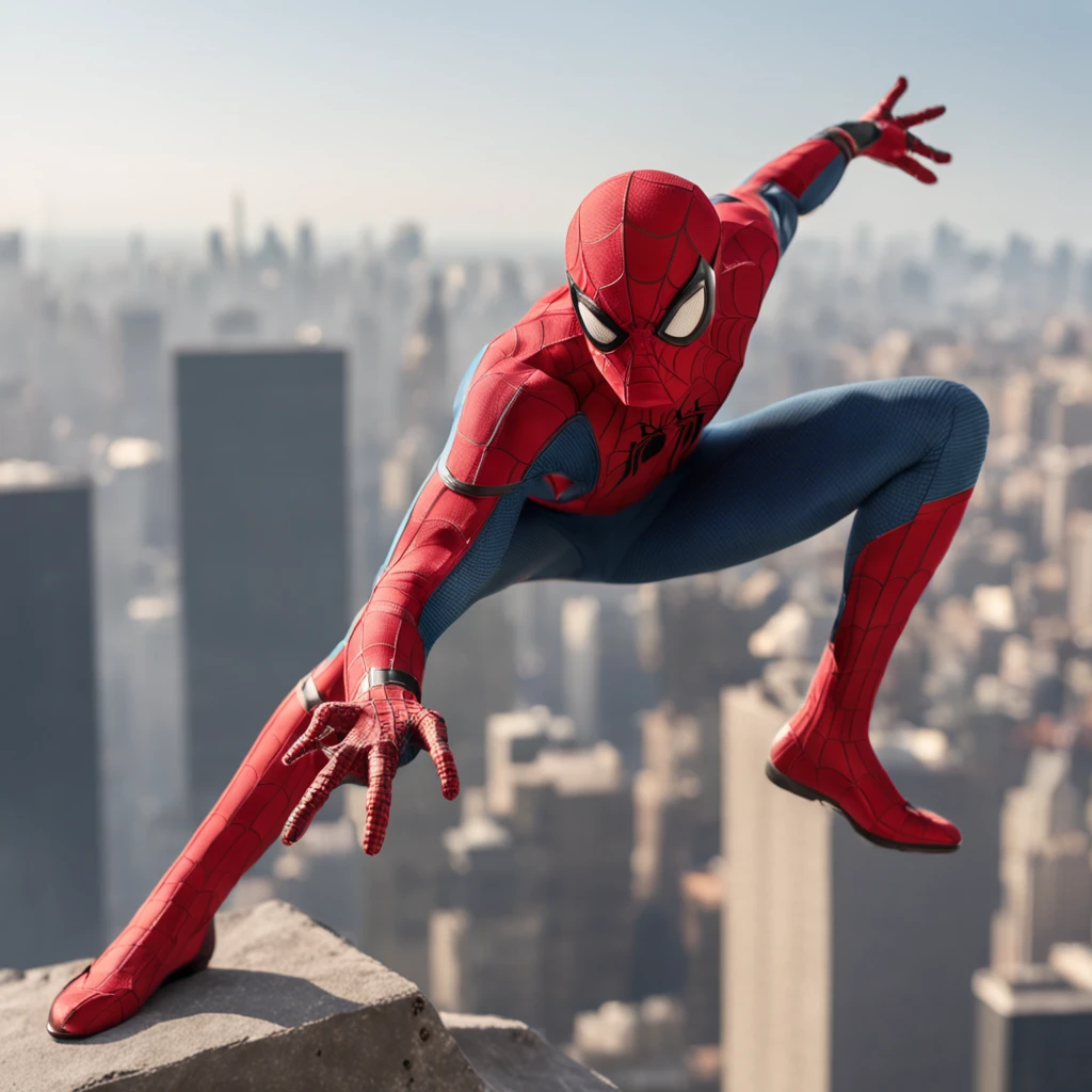 A spider man on top of a skyscraper, cena de filme 8k, ::n_ desenho, Imperfection, baixa qualidade, boneco, jogo, anime, texto, assinatura