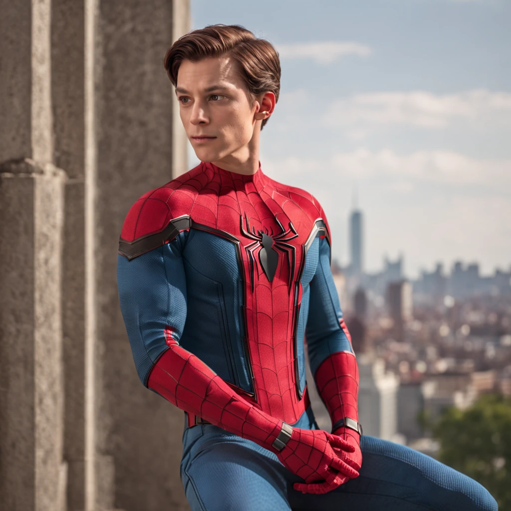 A spider man on top of a skyscraper, cena de filme 8k, ::n_ desenho, Imperfection, baixa qualidade, boneco, jogo, anime, texto, assinatura