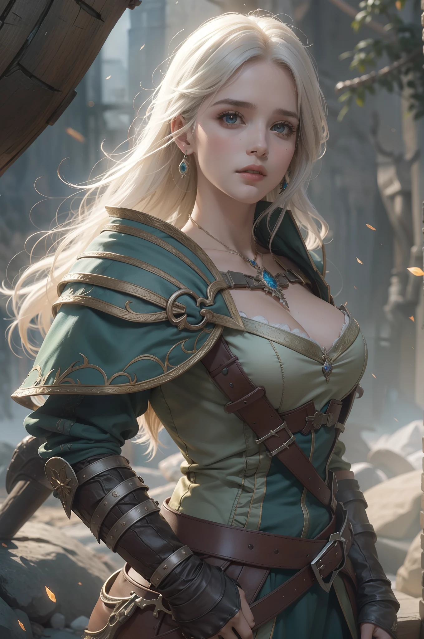 Mulher bonita que sempre Ciri do game The Wicther, com cabelos longos e olhos azuis brilhantes, obra prima, ultra qualidade, 8k, cabelos caindo sobre seus sombros, fundo o noturno, ela esta usando uma armadura medieval prateada