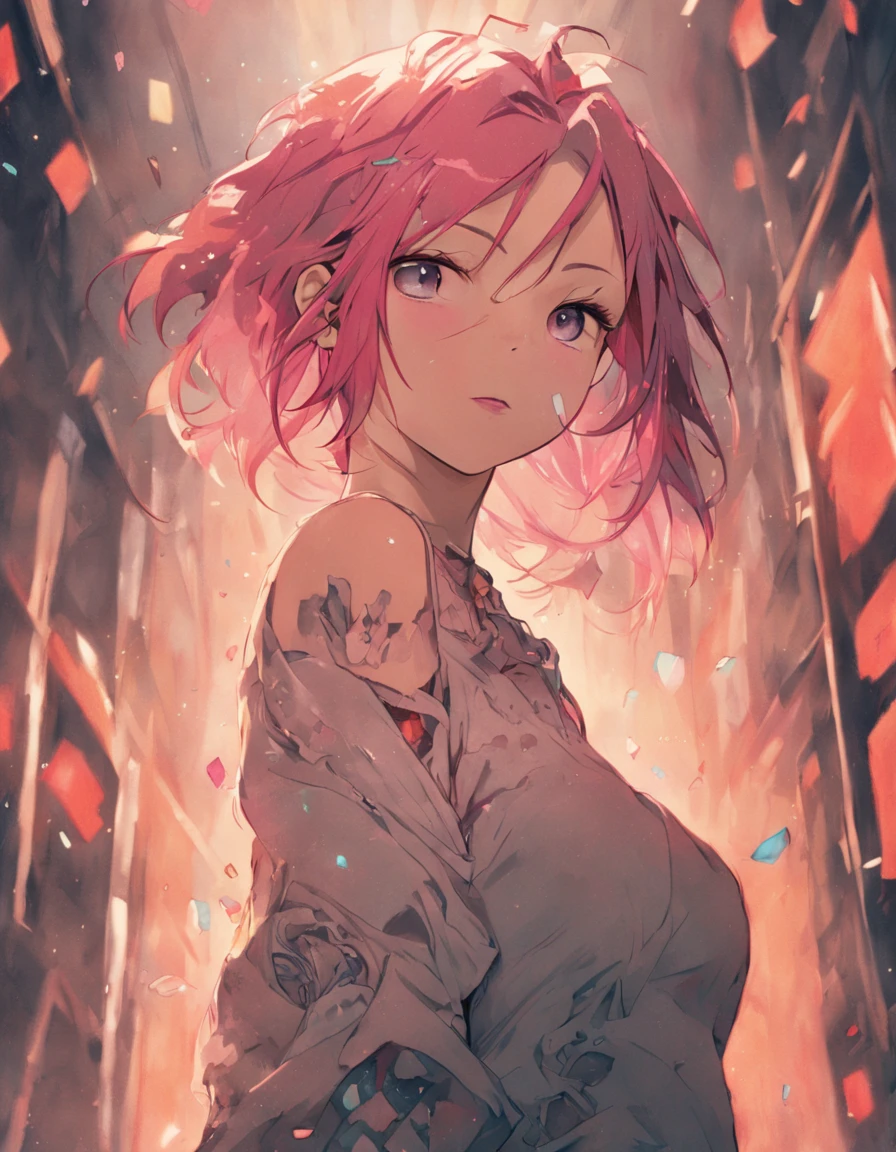 Pink hair, 1 woman, masterpiece, best quality, best quality, delicate and dynamic, very delicate expression, delicate eye description, erotic, only sexy woman, ((cute and friendly face)), healthy appearance, ((25 year old woman)), 160cm tall, (Short hair), (pink hair:1.5), black eye, blush, sweat,(((RAW quality:1.4)))、8K resolution、ultra high definition video、masterpiece、best quality、High Lake 1、one girl、15 years old, Mikuru Asahina、length、north college uniform、alone、青いsailor collar、sailor collar、angel、Blue skirt、skirt、short sleeve、red ribbon、huge bust、embarrassing pose、Classroom background with blackboard、