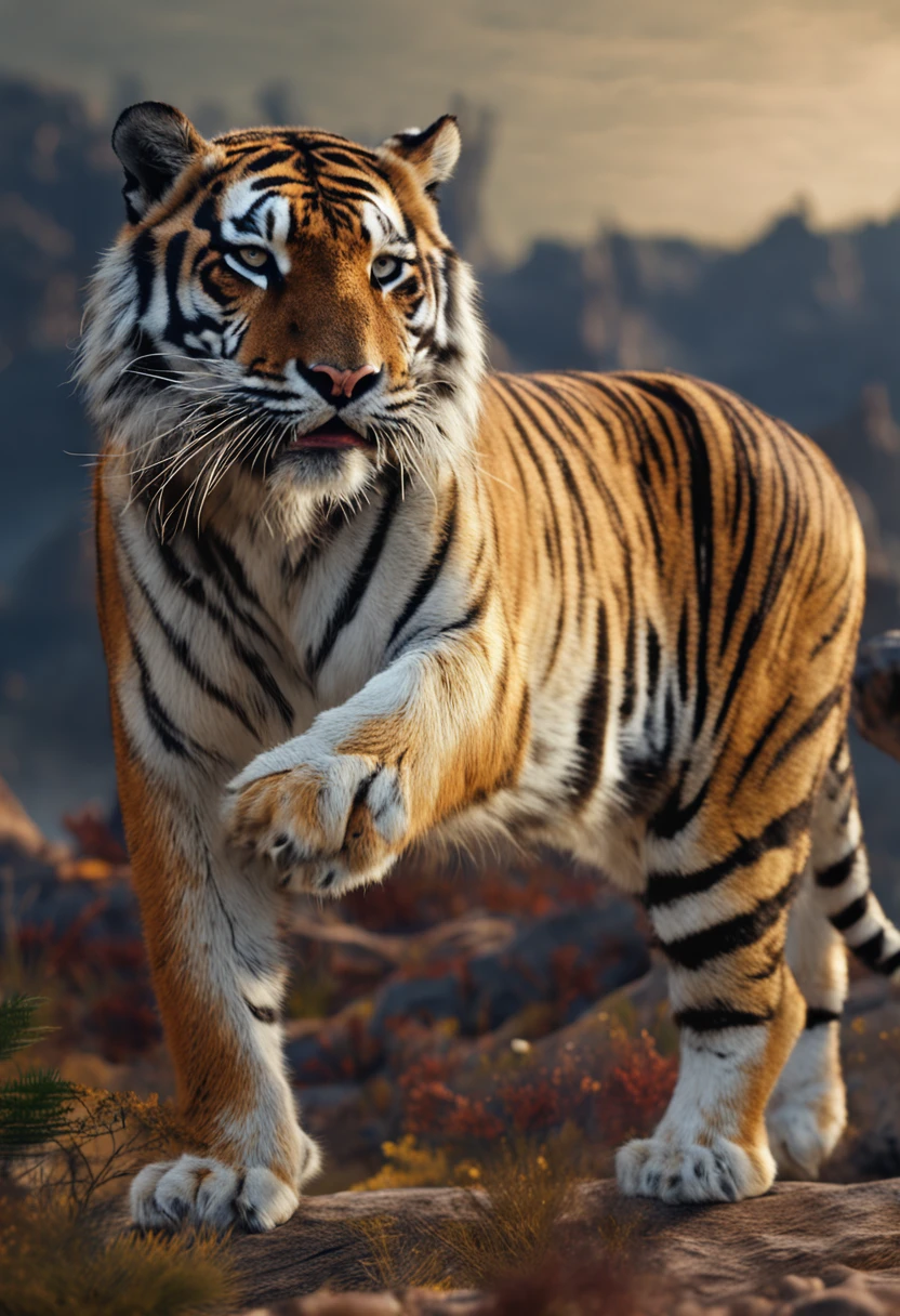 cinematic realistic pictures of tiger,safari, ultra hd, realistic, vivid colors, highly detailed, UHD drawing, pen and ink, perfect composition, beautiful detailed intricate insanely detailed octane render trending on artstation, 8k artistic photography, photorealistic concept art, soft natural volumetric cinematic perfect light