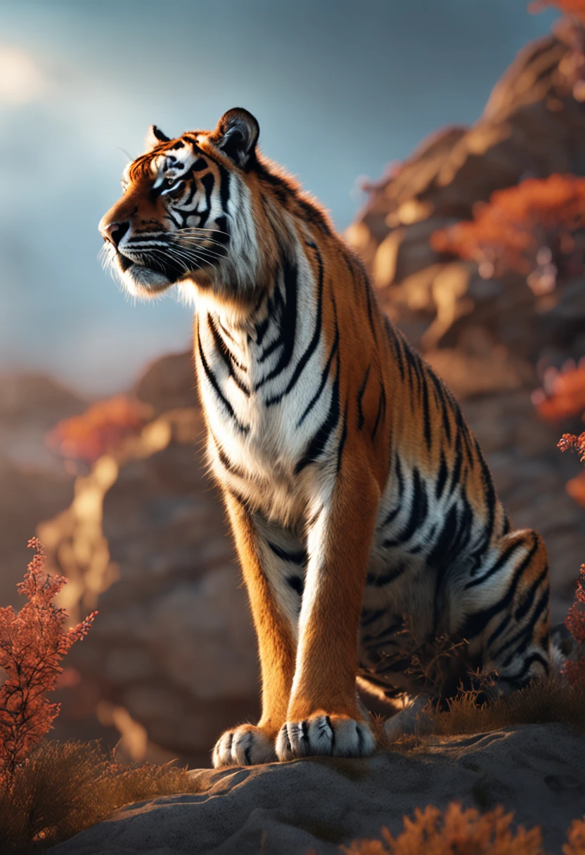cinematic realistic pictures of tiger,safari, ultra hd, realistic, vivid colors, highly detailed, UHD drawing, pen and ink, perfect composition, beautiful detailed intricate insanely detailed octane render trending on artstation, 8k artistic photography, photorealistic concept art, soft natural volumetric cinematic perfect light