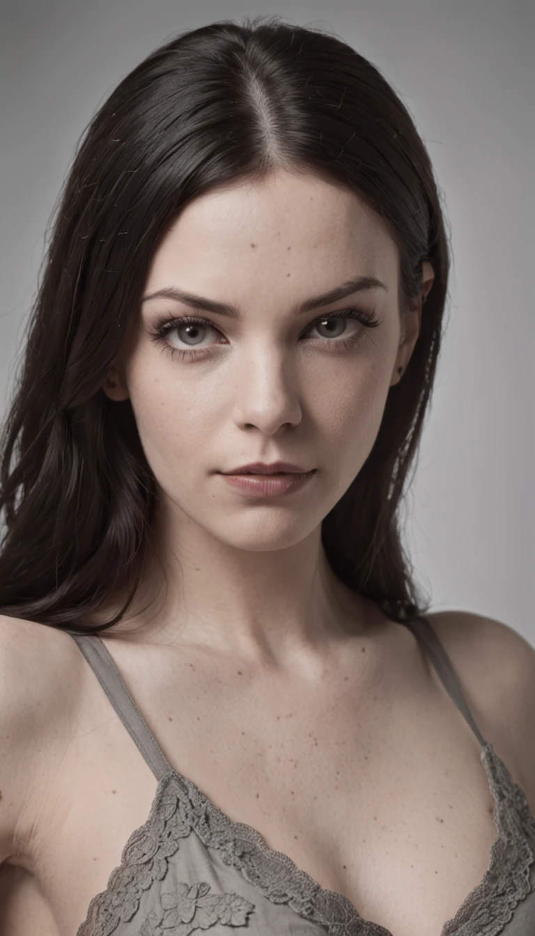 Auto retrato de corpo inteiro, de uma jovem mulher, de 29 anos, (((vestindo roupas curtas ((corpo tatuado))), (inspirado em garotas Suicide Girls:1.3), como Laura Prepon, ((em um quarto, with several posters pasted on the wall)), Autorretrato realista, 8k UHD, DSLR, grain of film, (fotorrealista:1.5)