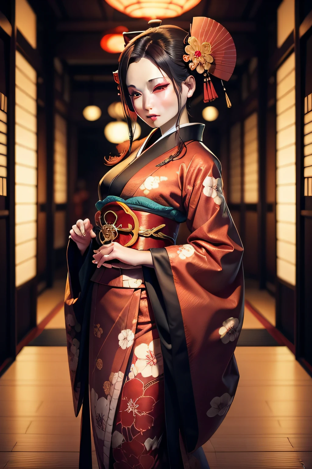 Oiran Luxurious Kimono Ukiyo-e Futuristic Style