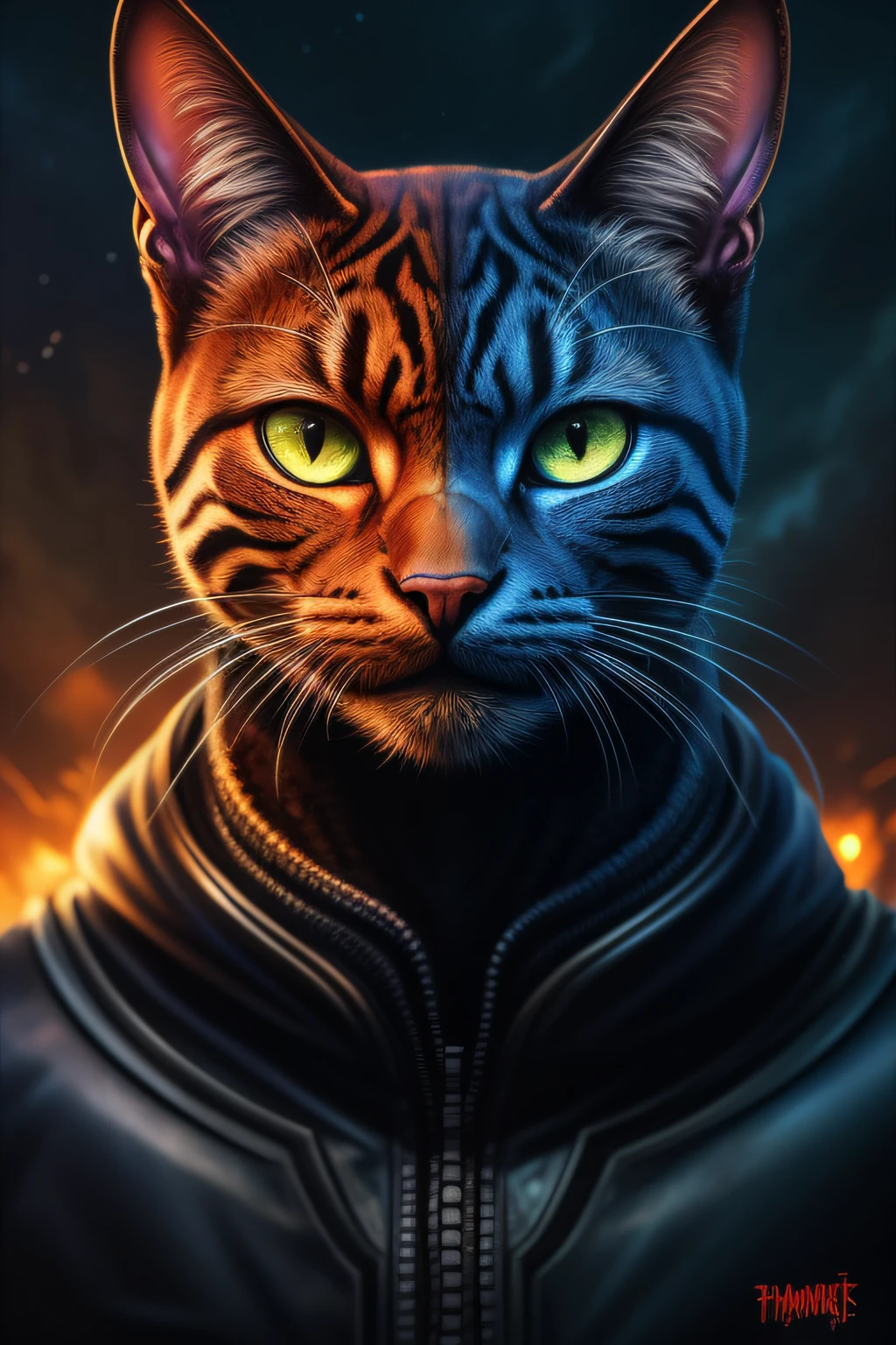 alien cat in a fantasy world , ultra hd, realistic, vivid colors, highly detailed, in the style of dan mumford and marc simonetti,