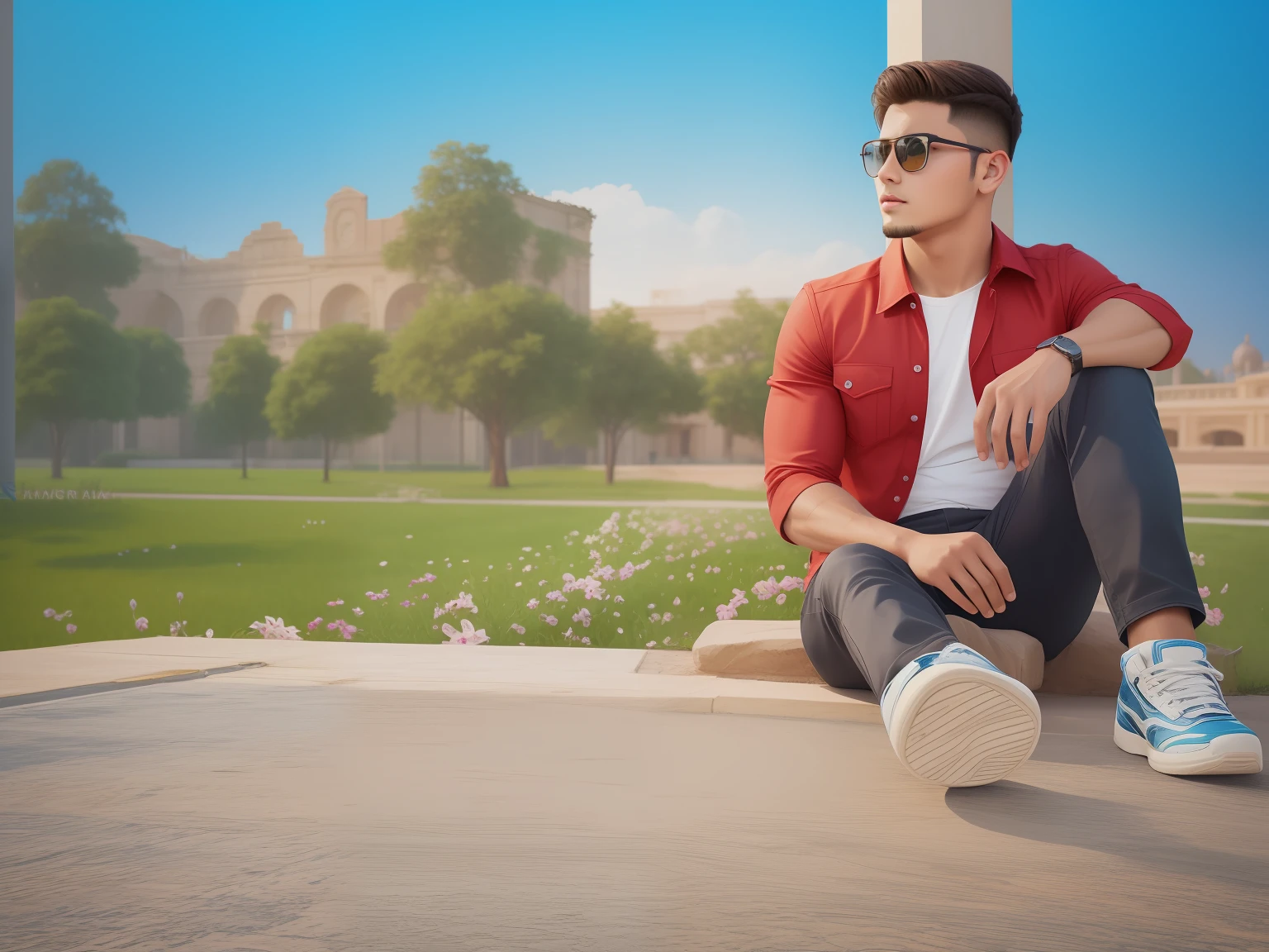 Change background, handsome boy, realistic face, match with model, 8k, ultra realistic, don’t change my face
