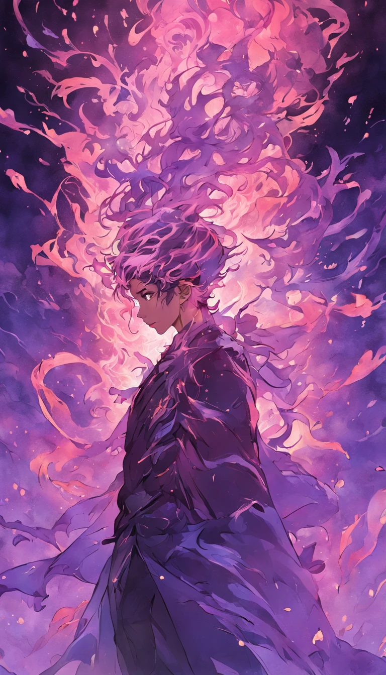 (fundo roxo:1.4),(Silhouette of a man's head, olhos fechados, cabelo curto coloridos, using chemistry mask, Elementos Orientais),(Chinese illustration:1.3,arte em papel:1.3, Arte em papel acolchoado:1.2),( Reasonable design, linhas claras, Alta nitidez,best quality, Very detailed, master part, Efeito de luz do filme, 4k )