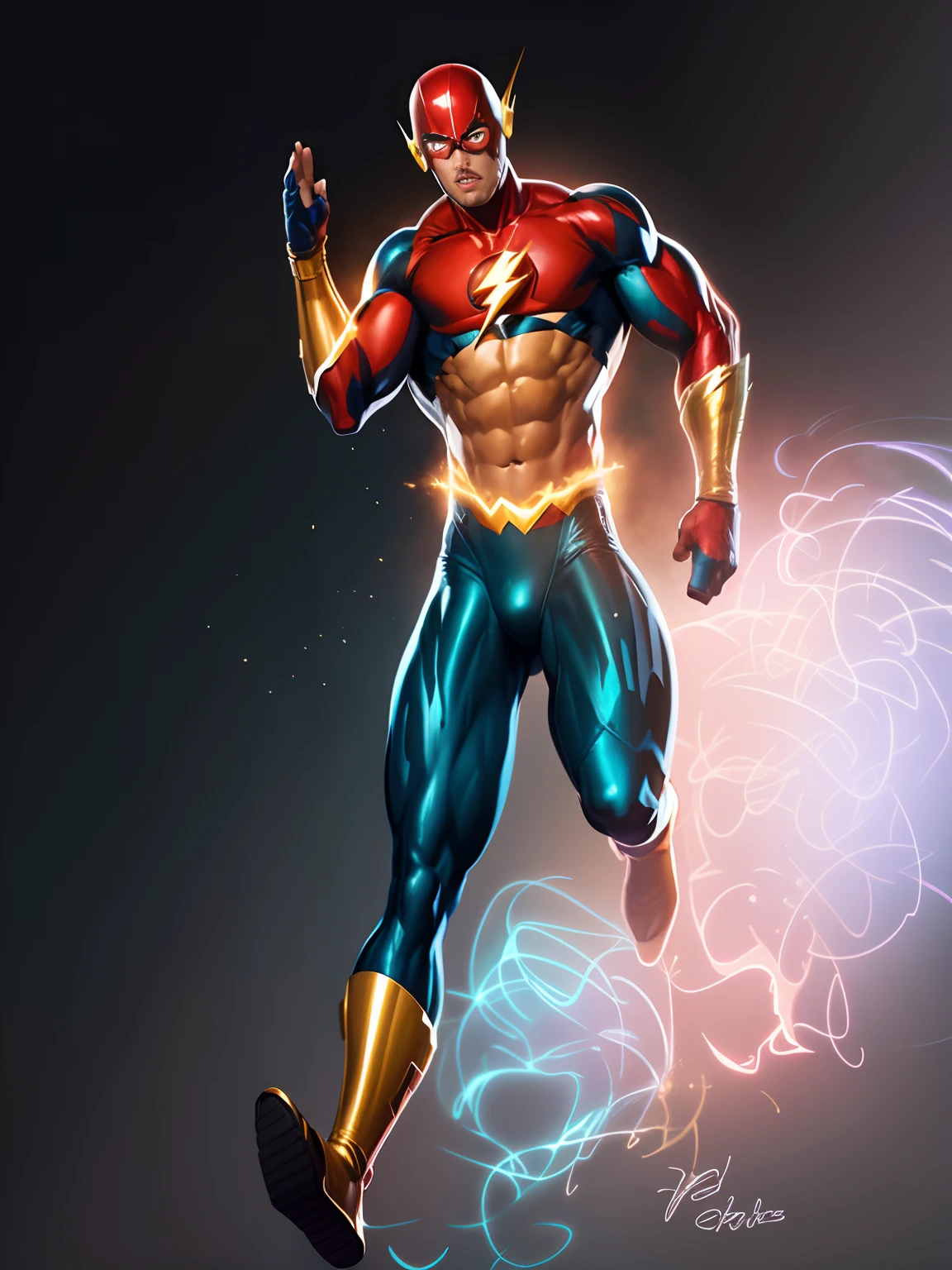 masterpiece, high quality images, a closeup of a realistic drawing of a running flash,fLASH CORRENDO, COM EFEITOS DE VELOCIDADE, Sparks, LASERS, RAIOS, FLASH RUNNING FAST, desenho realista colorido, desenho realista, personagem de quadrinhos, O Flash, comic character, Estilo de Arte DC Comics, imagem flash, desenho colorido, Estilo DC Comics, desenho realista colorido, comic realistic drawing, desenho realista colorido de alta qualidade, inspirado em Stan Stokes, Design de personagens de quadrinhos dos anos 90, Speedster, comic character design,Fantastic Art, 8k