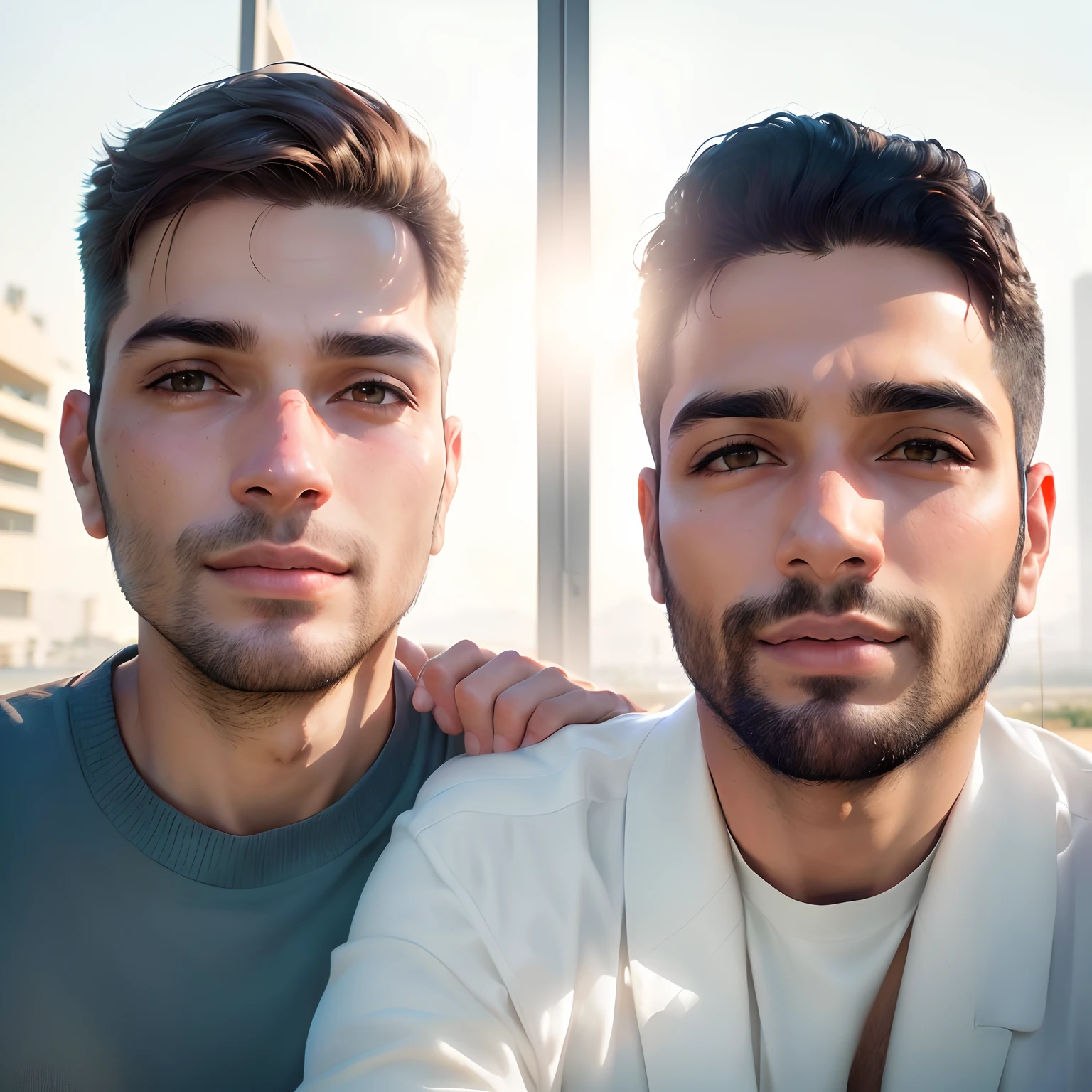 there are two men that are posing for a picture together, Aykut Aydogdu, Ayanamikodon e Irakli Nadar, Aykut Aydogdu Zener, Foto do perfil, Paulo Pepera Pablo Roldan, Pablo Carpio e Jordan Grimmer, Nick Silva e Ilya Kuvshinov, Foto do perfil profissional, sem antecedentes, Do not use fingers, no hands