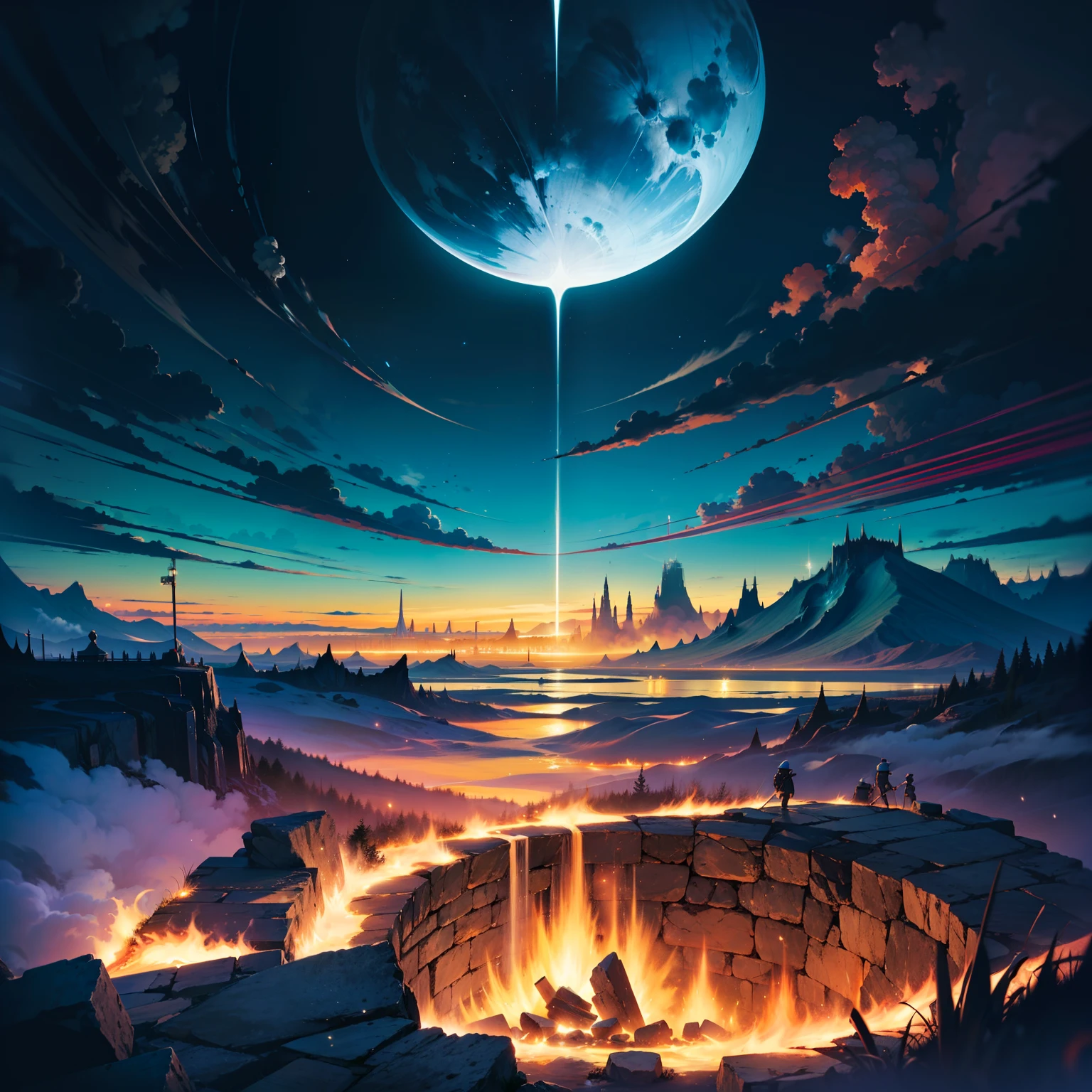 Magma and smoke clouds