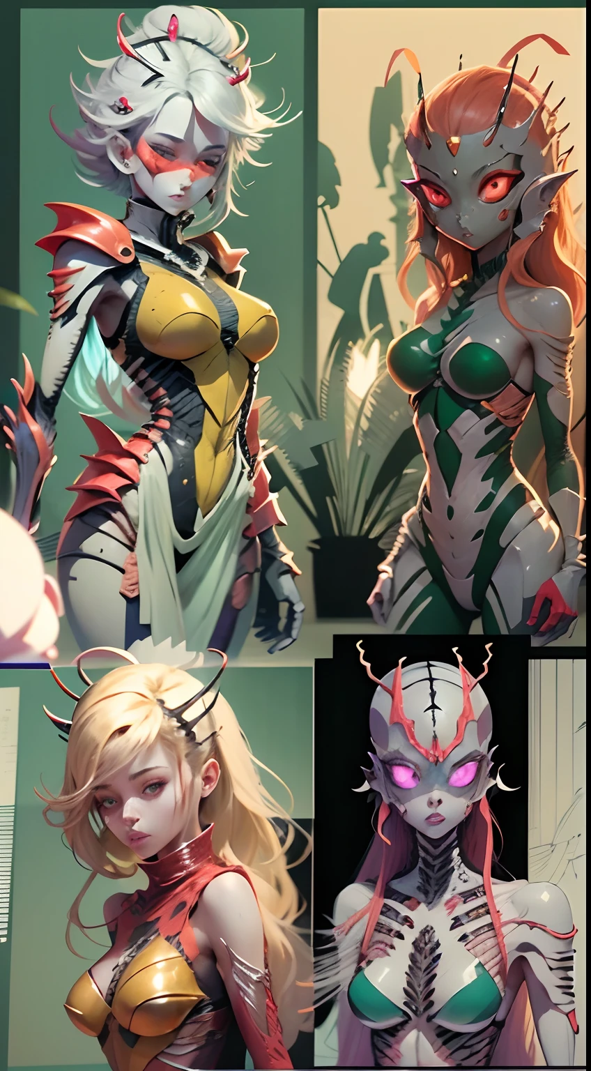 Foto dos desenhos animados de uma mulher em um traje preto、Humanoid female of hot insect、Uma pessoa々Comida、estilo guyver、sfw version、Scarabeleploid、tail、Cel Shade Adult Animation、Alien Queen、