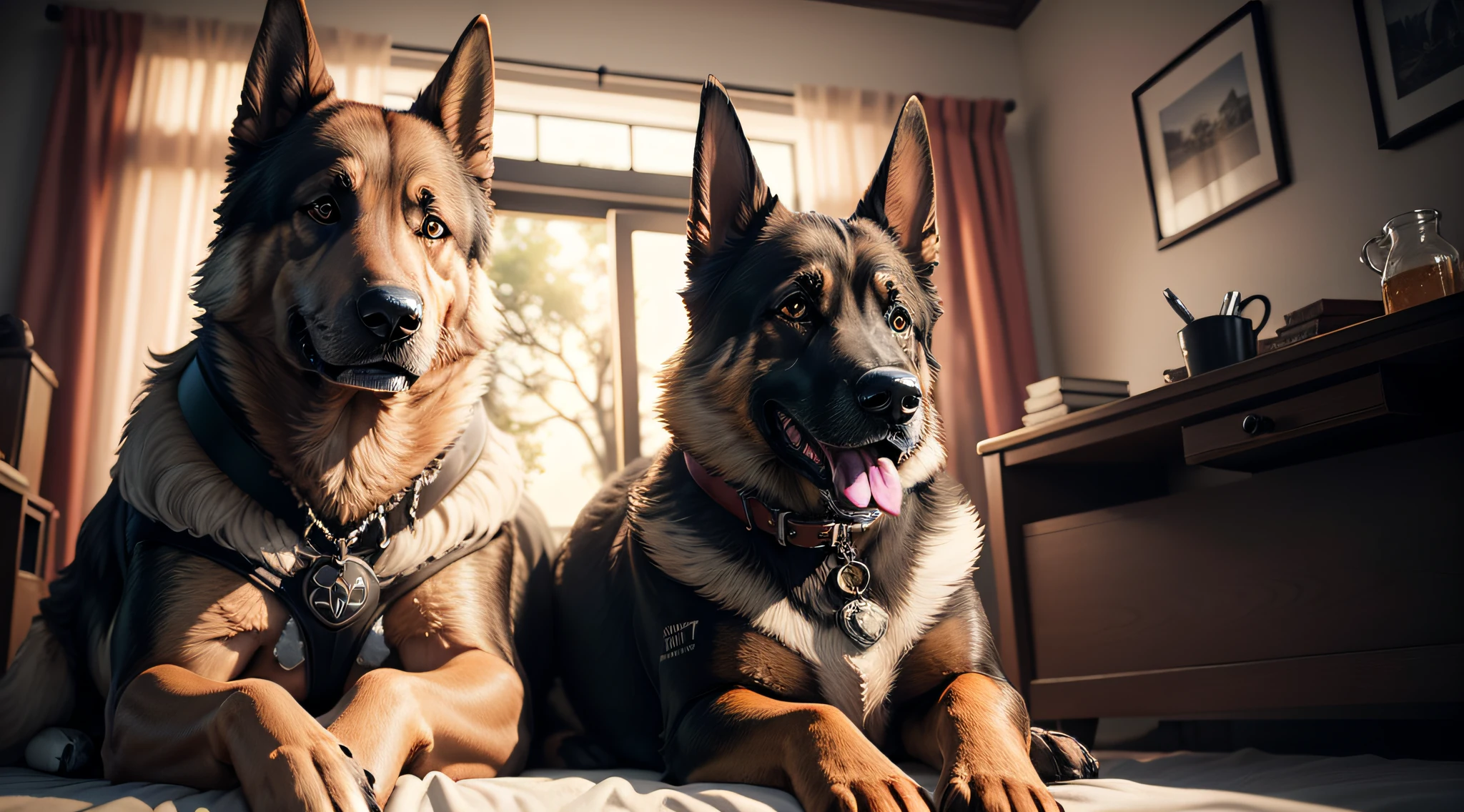realistic photo of a german shepard dog sitting next to its owner, realisti, masterpiece, 8k