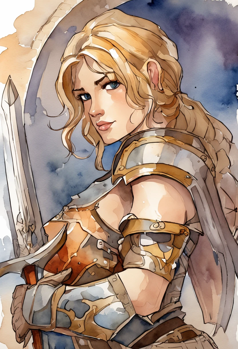 Apenas a [1 woman] , sex, blonde hair, giant chest, (chiselled abdomen), (dark skin), ( armor), inside a castle