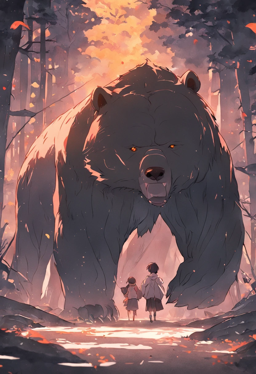 coloring book pages, a bear bold lines, dark lines, white background, clean line art, thin line art, in the woods