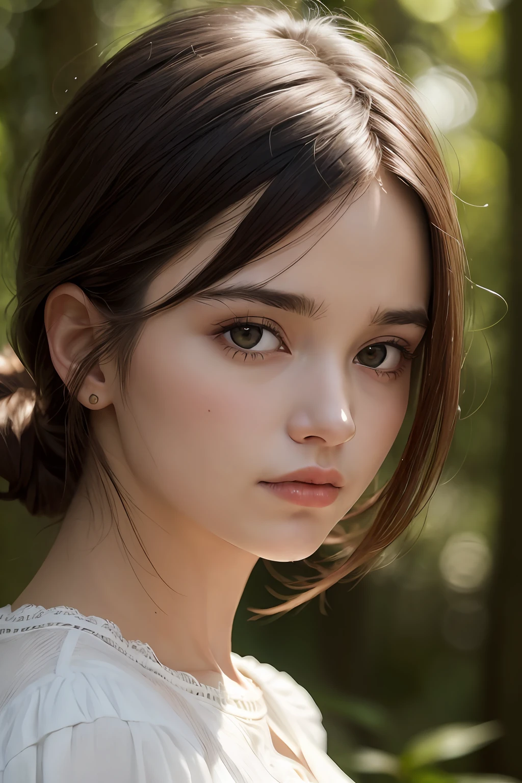 my prompt: ‘(((hd closeup photo))),one standing Anne-Marie Alto looking at camera, 25 years old, in forest’