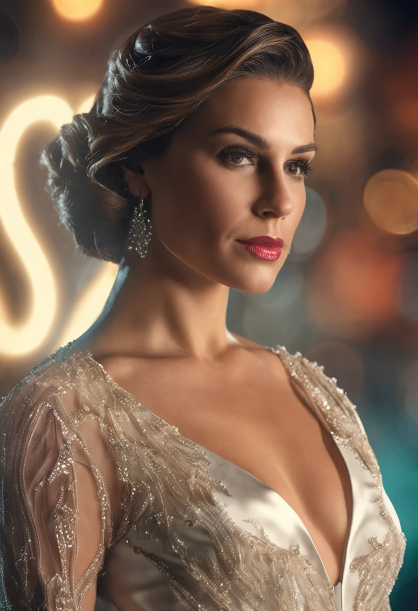 mulher elegante roupa social olhando para camera, de frente para camera simpatica, fotorealista, fundo neutro de facil recorte, luz perfeita, de frente