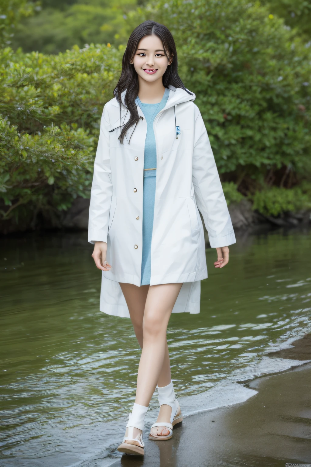 "Specifications: 8K Resolution, Optimal Quality: 1.2, Realistic Style, Enhanced Photorealism: 1.37, Crystal Clear Ultra High Definition, Subject: Teenage Girl (16 yrs old), 1 Girl, Cute, Smile, Closed Mouth, Beautiful Details, Beautiful Nose, Full Body, Wet Hair, Enchanting Smile, Graceful Closed Mouth, Exquisite Detailing, Lovely Nose, Complete Full Body, Glistening Wet Hair, Scenic Colossal Dalsefo, Pork white coat, walking Far away